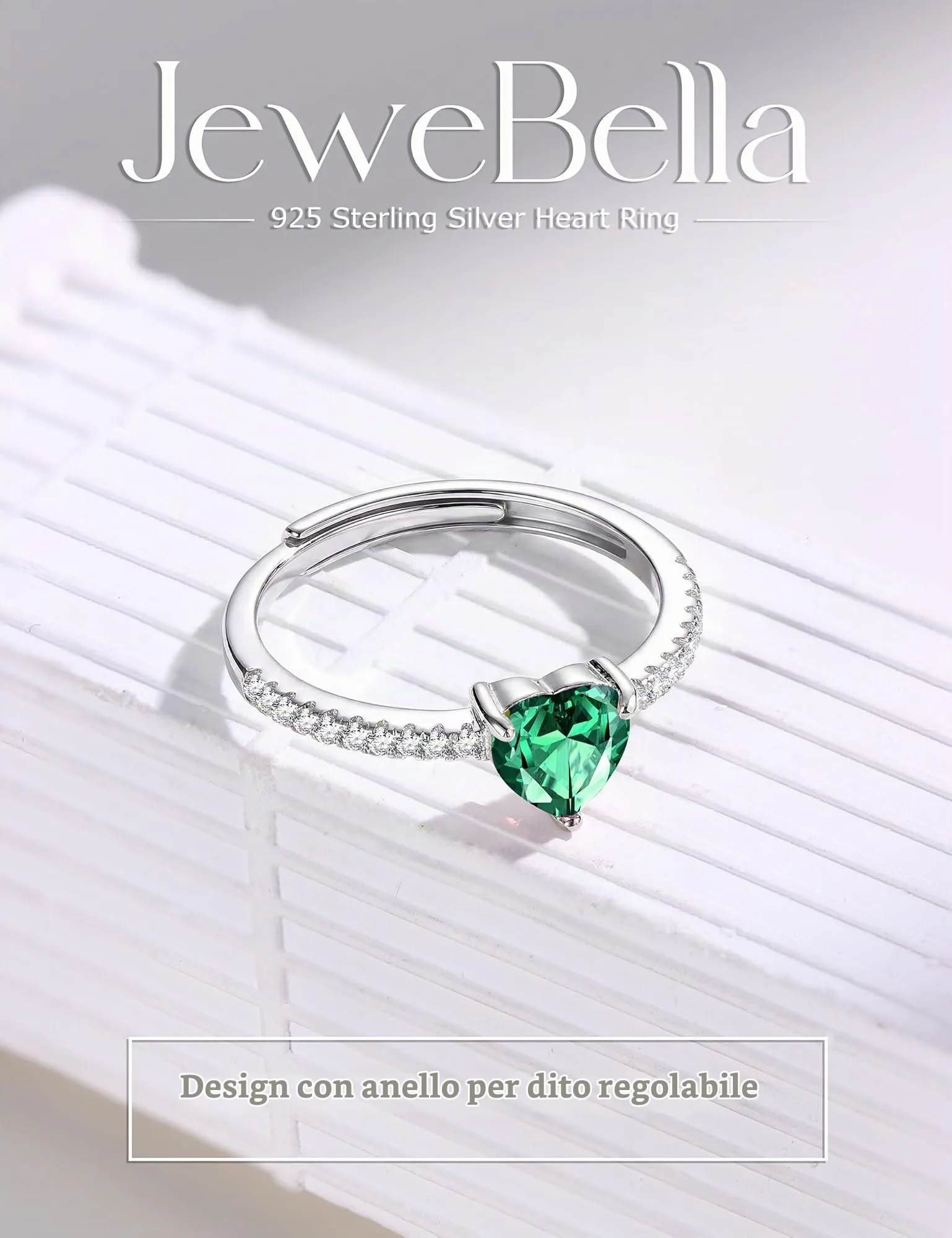 JeweBella Anello Cuore in Argento 925 Regolabile con Zirconia Cubica - immagine 6
