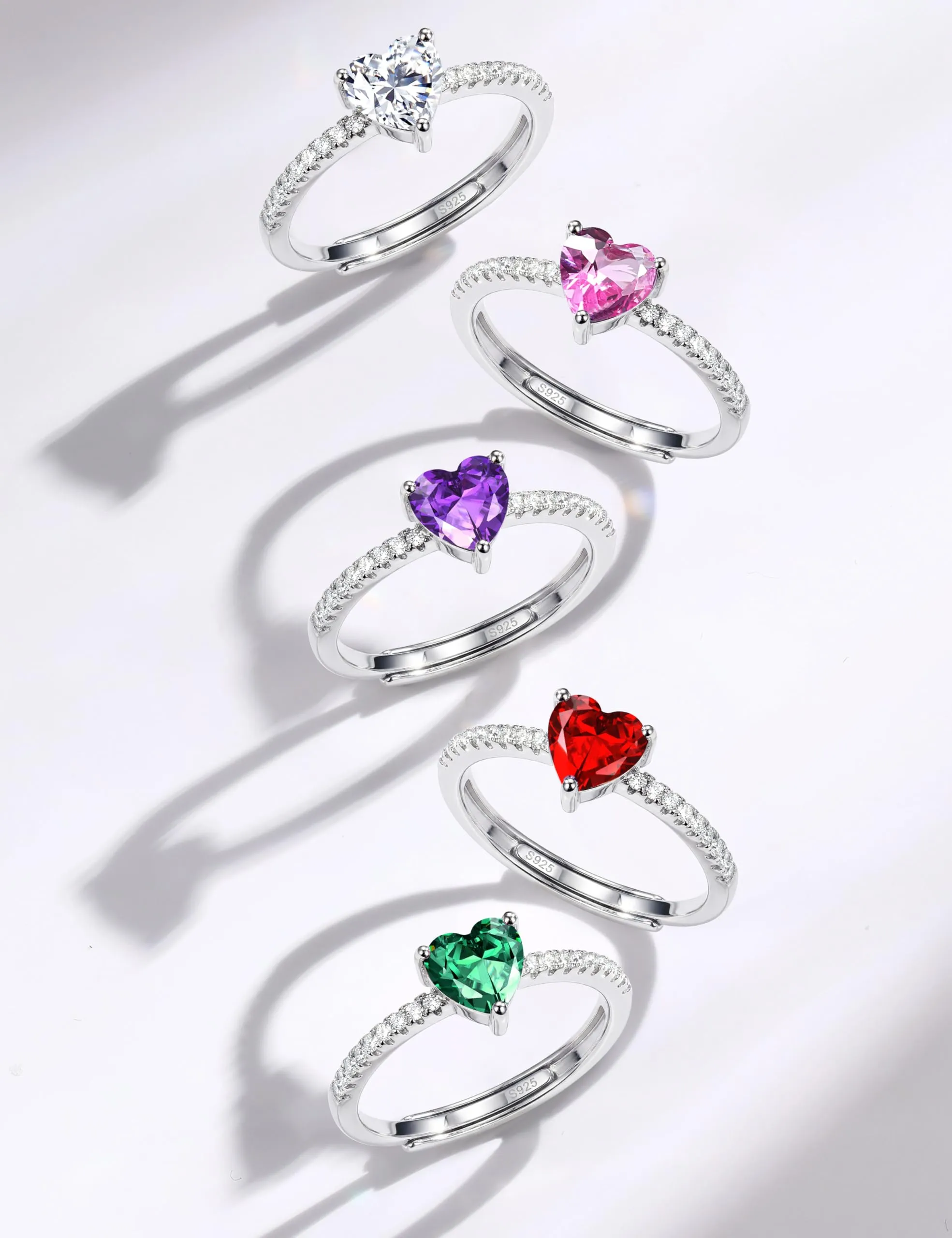 JeweBella Anello Cuore in Argento 925 Regolabile con Zirconia Cubica - immagine 7