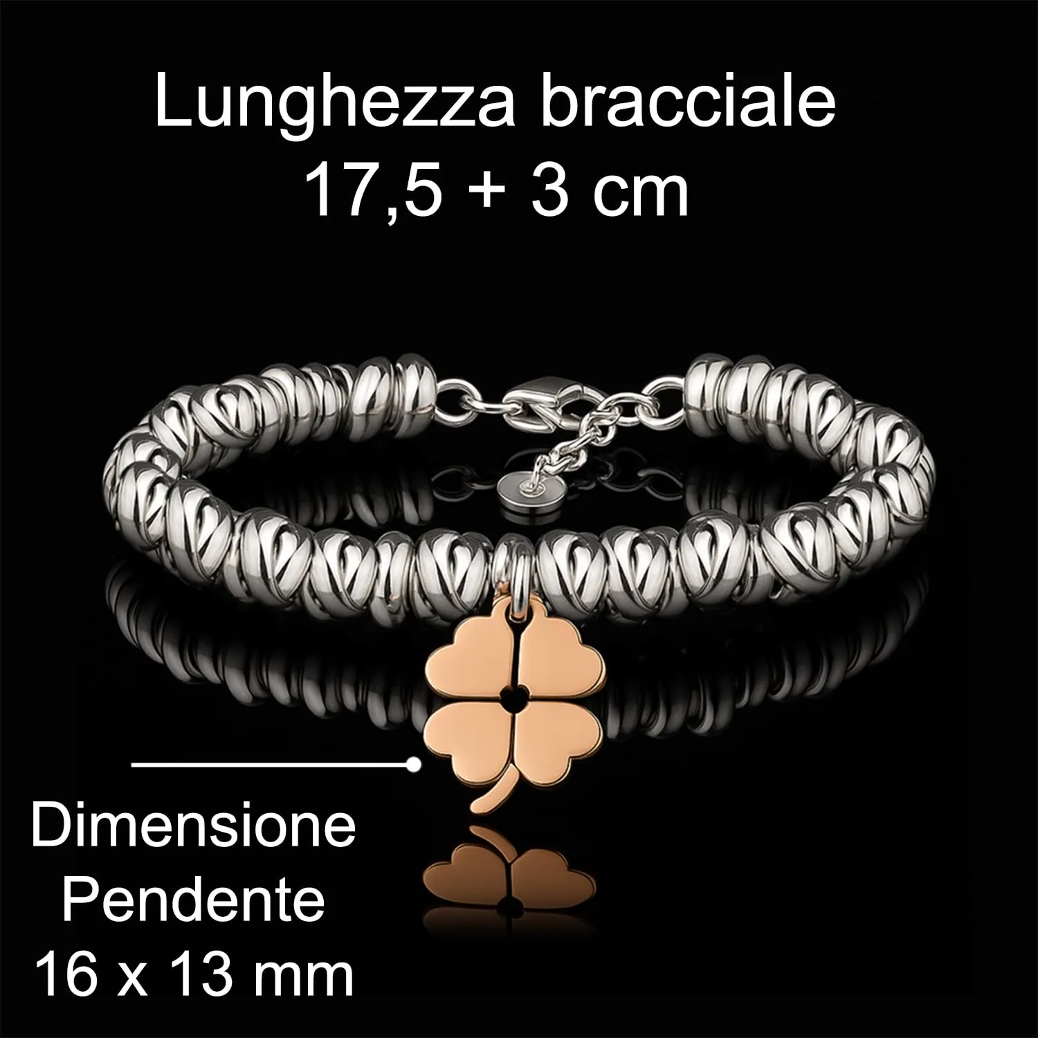 Saga Gioielli Bracciale Nodini Intrecciato Donna con Incisione Cuore e Quadrifoglio Portafortuna - immagine 5