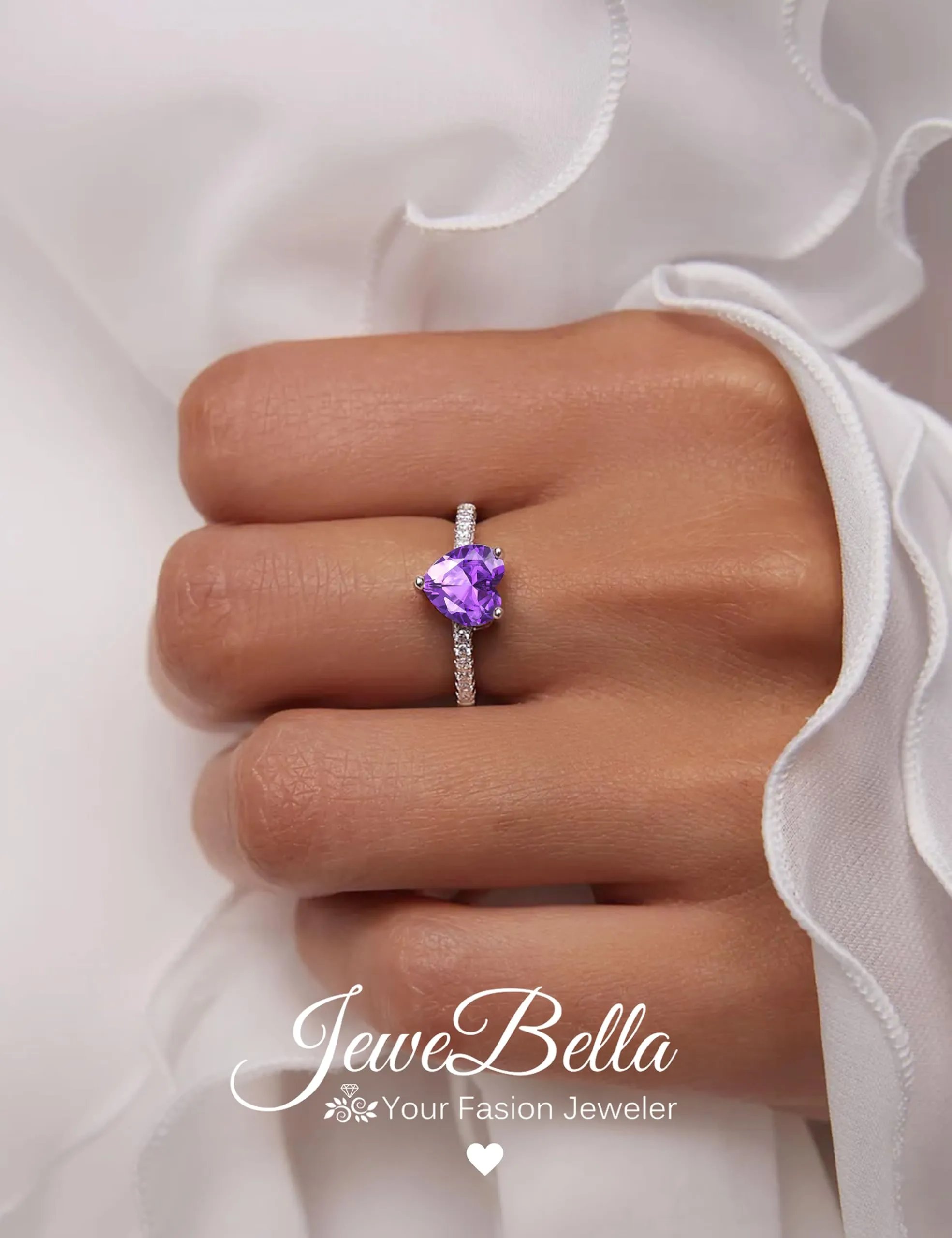 JeweBella Anello Cuore Argento 925 Regolabile con Zirconia Cubica per Donna - immagine 3