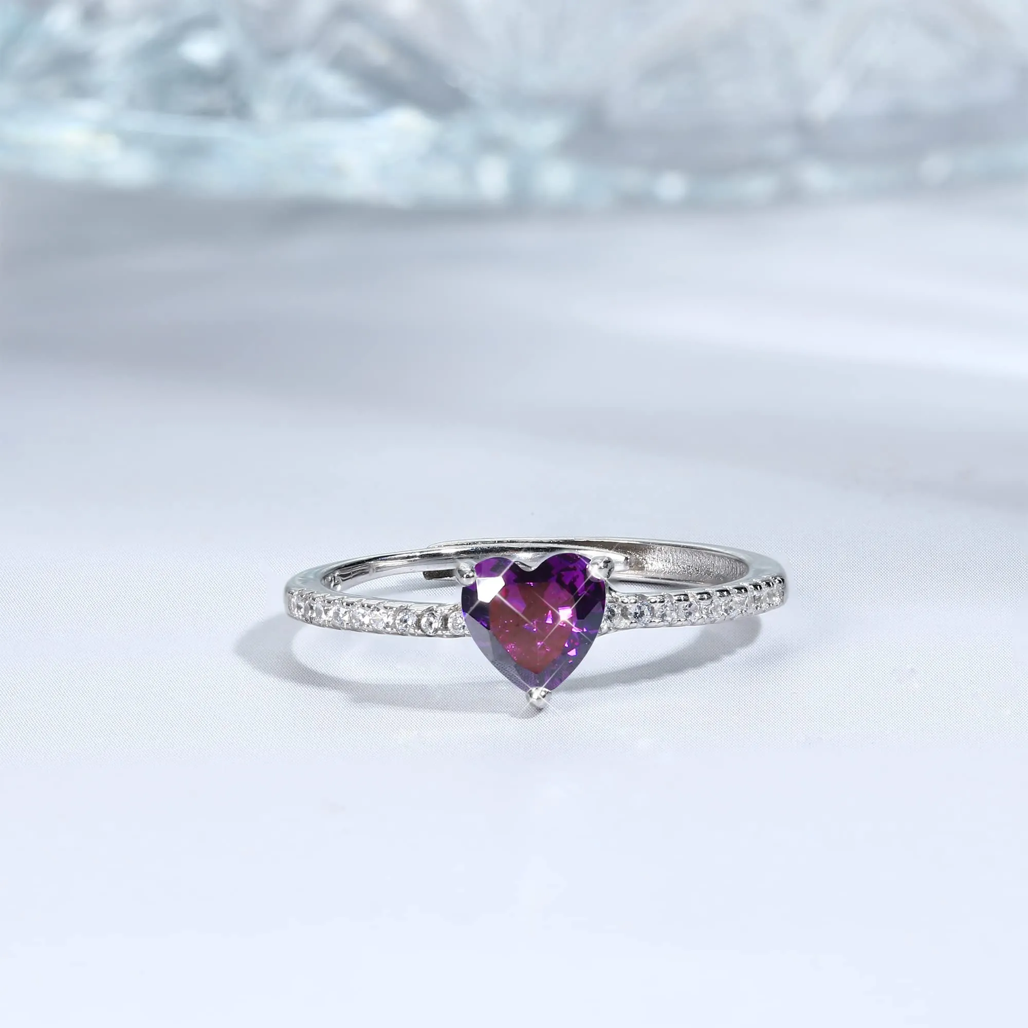 JeweBella Anello Cuore Argento 925 Regolabile con Zirconia Cubica per Donna - immagine 8
