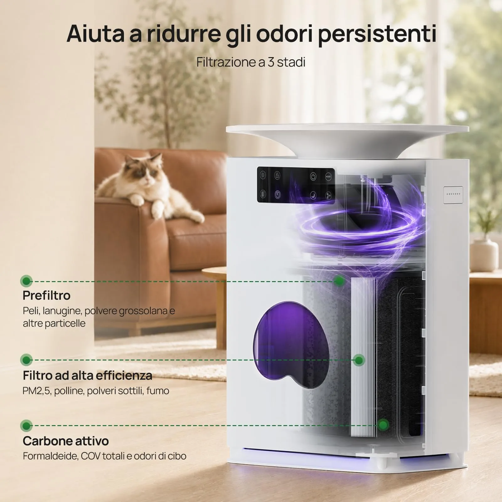 KNKA APH2500P PetAir Purificatore d'Aria per Peli di Animali, fino a 52 m² - immagine 4