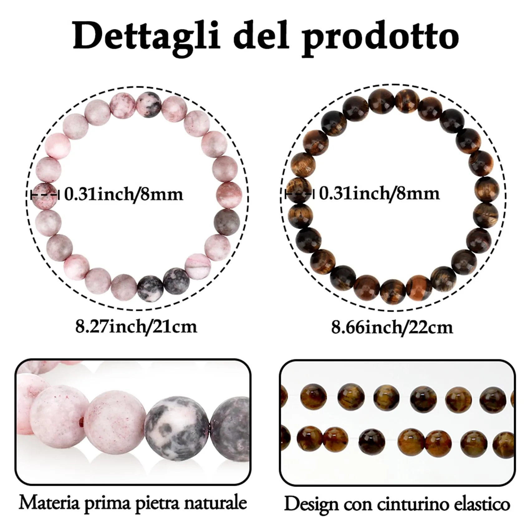 Set di Bracciali in Pietre Naturali per Nonno e Nonna con Biglietto Dedicato - immagine 2