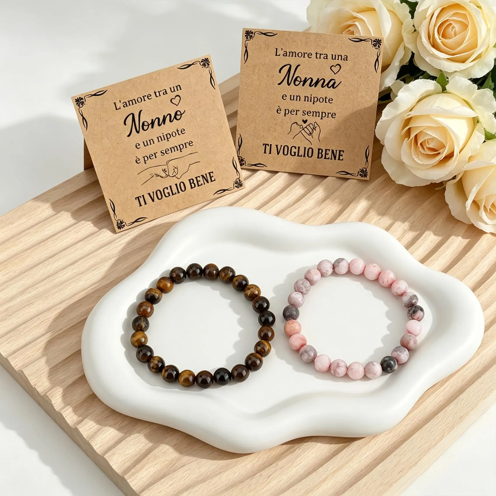 Set di Bracciali in Pietre Naturali per Nonno e Nonna con Biglietto Dedicato - immagine 3