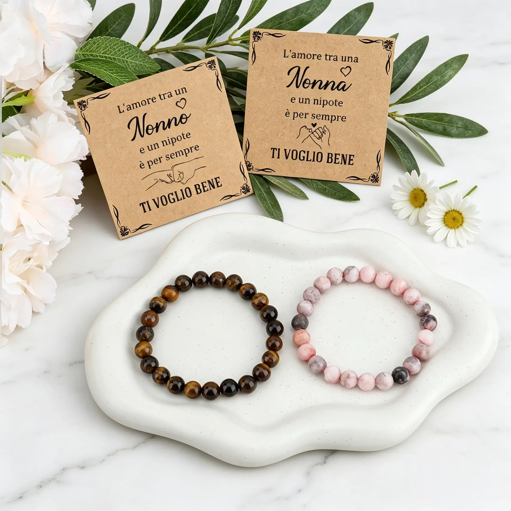 Set di Bracciali in Pietre Naturali per Nonno e Nonna con Biglietto Dedicato - immagine 4