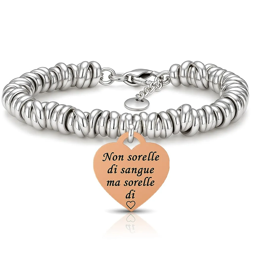 Saga Gioielli Bracciale Nodini Intrecciato Donna con Incisione Cuore Non sorelle di sangue ma sorelle di cuore - immagine 1