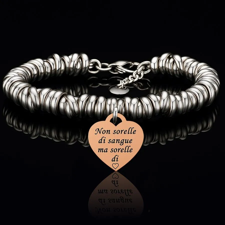 Saga Gioielli Bracciale Nodini Intrecciato Donna con Incisione Cuore Non sorelle di sangue ma sorelle di cuore - immagine 2