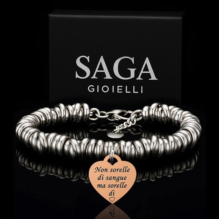 Saga Gioielli Bracciale Nodini Intrecciato Donna con Incisione Cuore Non sorelle di sangue ma sorelle di cuore - immagine 5