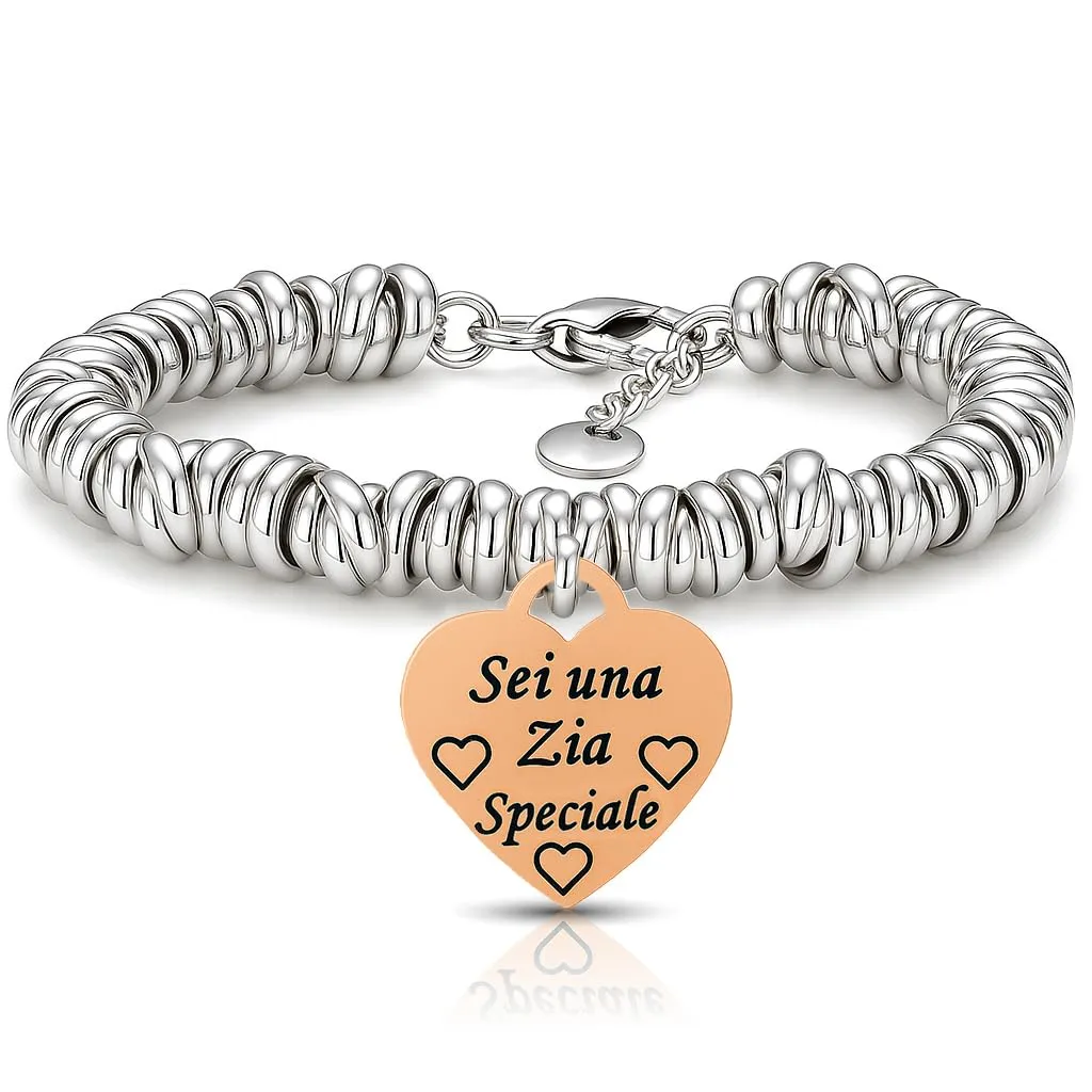 Saga Gioielli Bracciale Nodini Intrecciato Donna con Incisione Cuore Sei una zia speciale - immagine 1
