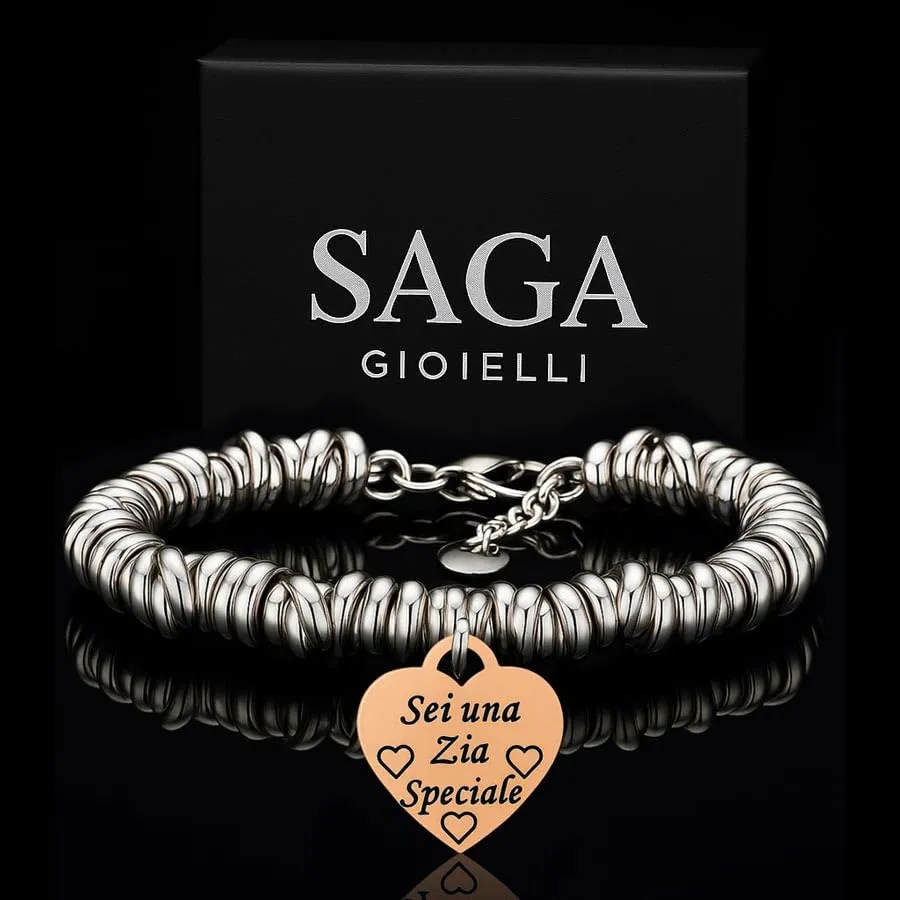 Saga Gioielli Bracciale Nodini Intrecciato Donna con Incisione Cuore Sei una zia speciale - immagine 5