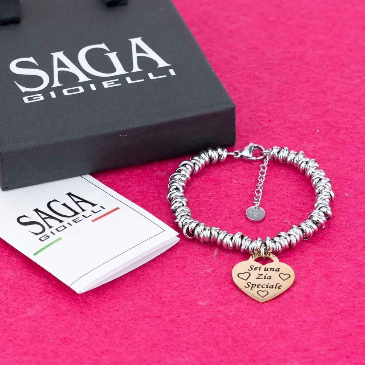 Saga Gioielli Bracciale Nodini Intrecciato Donna con Incisione Cuore Sei una zia speciale - immagine 8