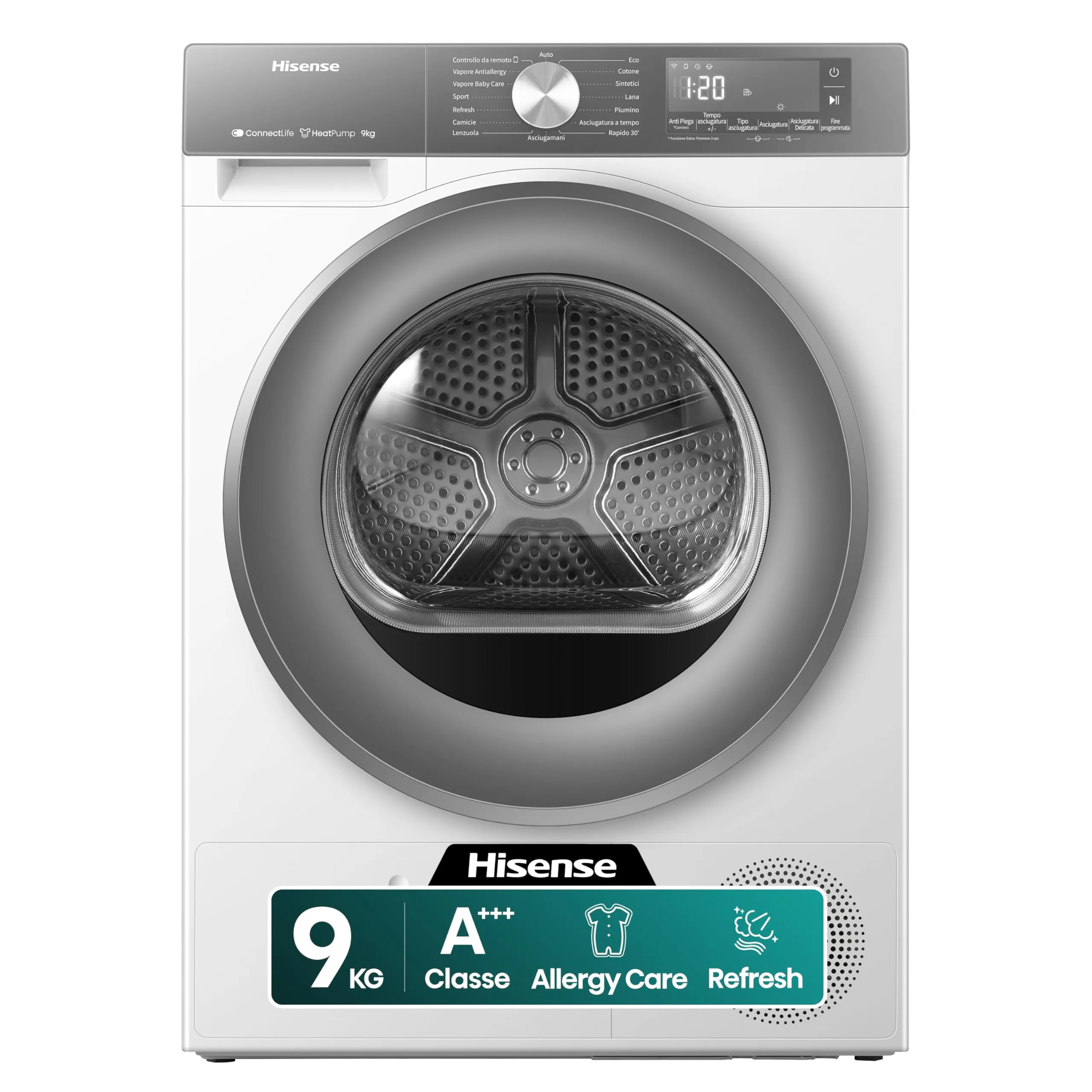 Hisense DH3S902BWCCA Asciugatrice a Pompa di Calore, 9 Kg, A+++/C, Bianco/Silver - immagine 1