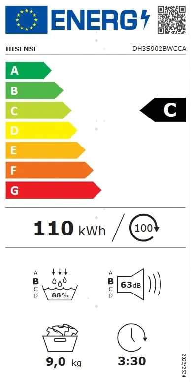 Hisense DH3S902BWCCA Asciugatrice a Pompa di Calore, 9 Kg, A+++/C, Bianco/Silver - immagine 14