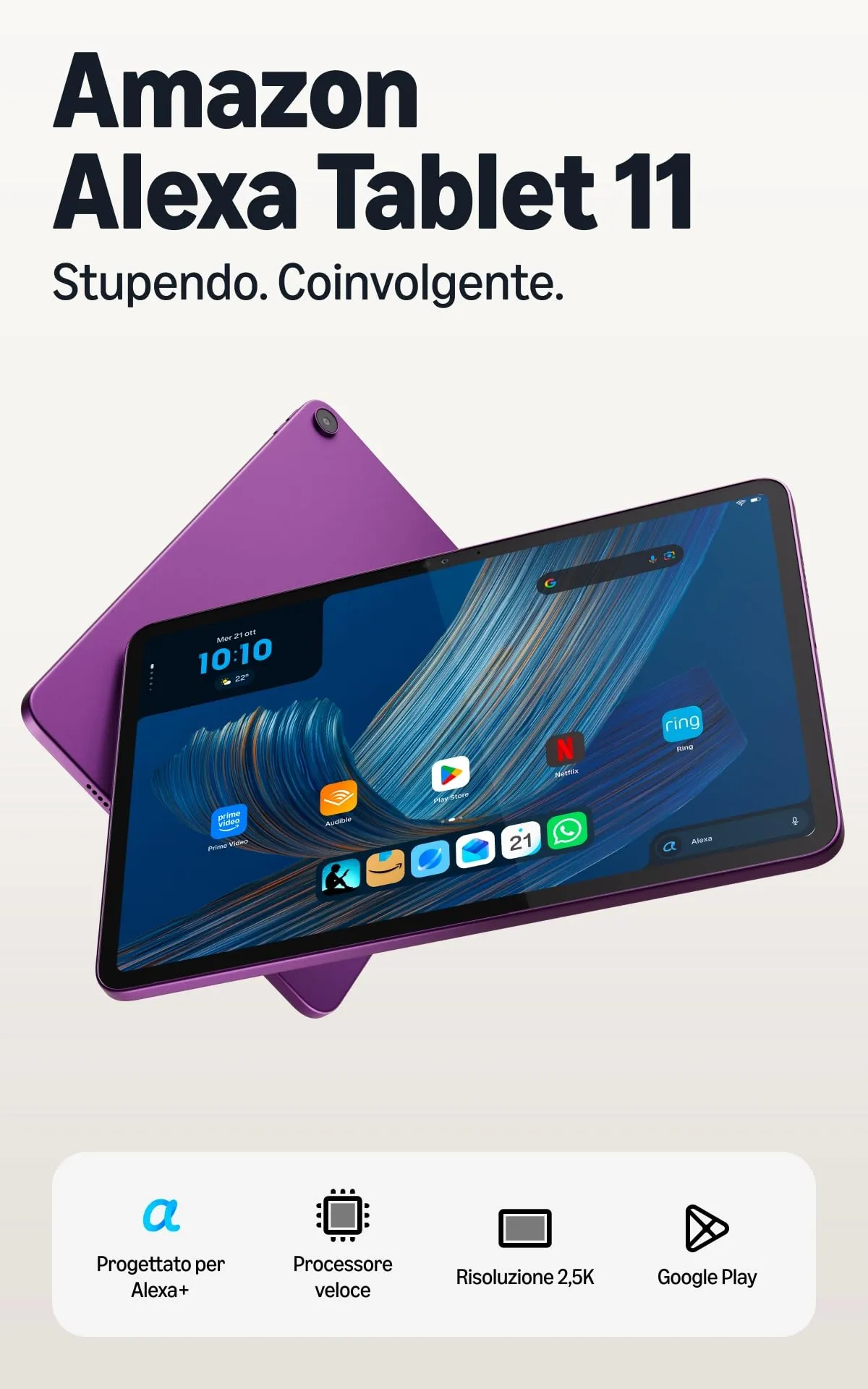 Amazon Alexa Tablet 11, 8 GB RAM, 64 GB, Schermo 2,5K, Ametista - immagine 2