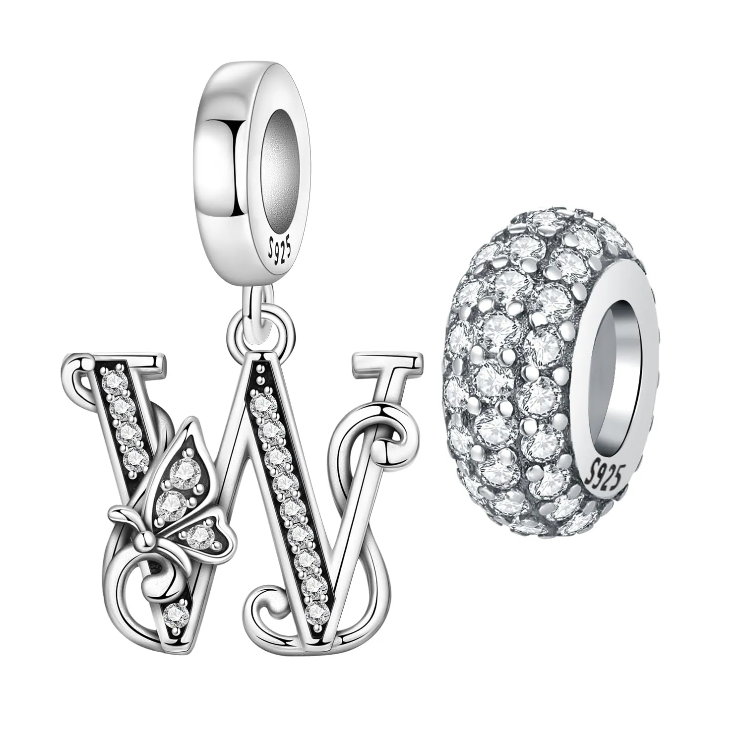 PANPOKI Ciondoli a Forma di Lettera in Argento Sterling S925 con Zirconi, Compatibili con Bracciali e Collane Europei, W Abito - immagine 1