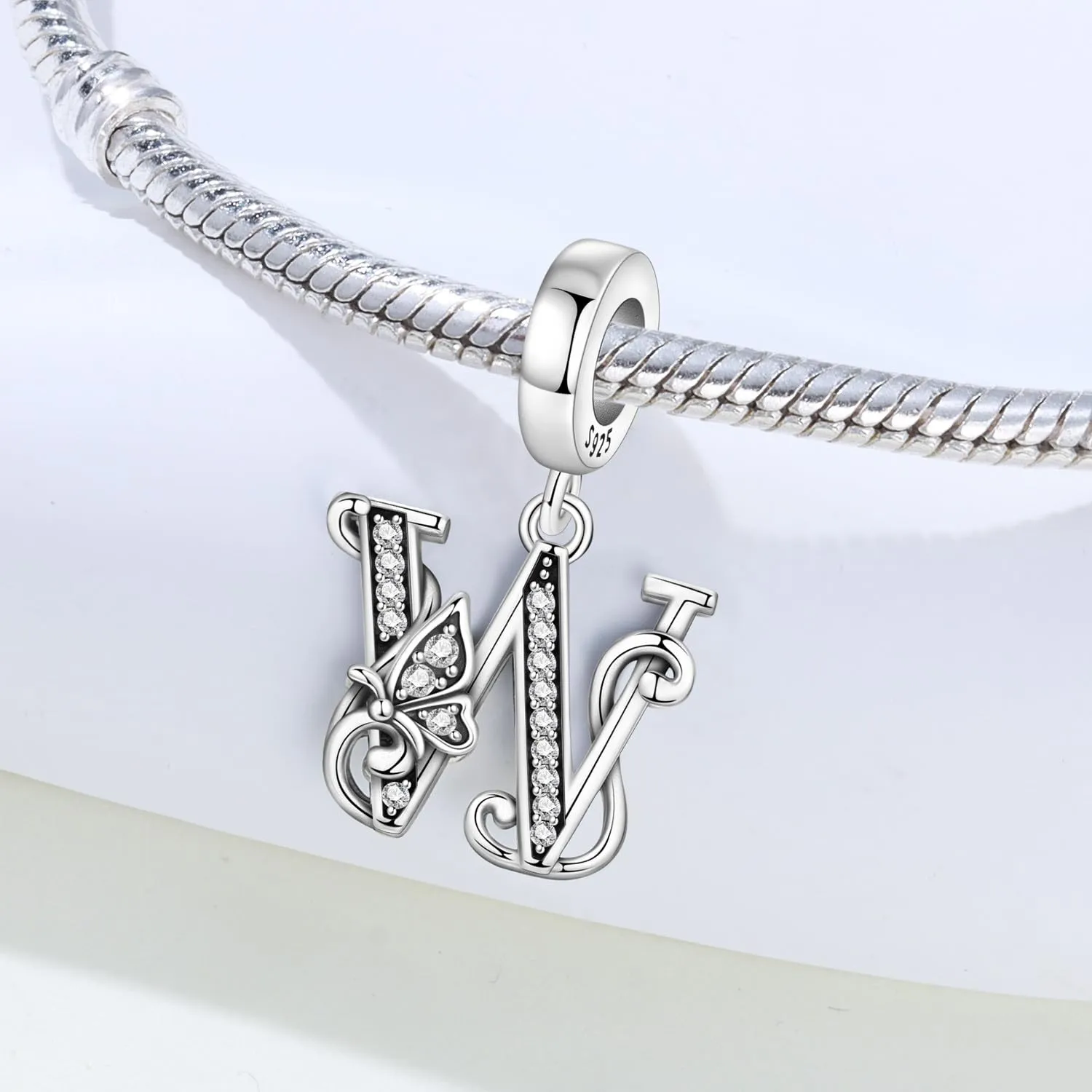 PANPOKI Ciondoli a Forma di Lettera in Argento Sterling S925 con Zirconi, Compatibili con Bracciali e Collane Europei, W Abito - immagine 5