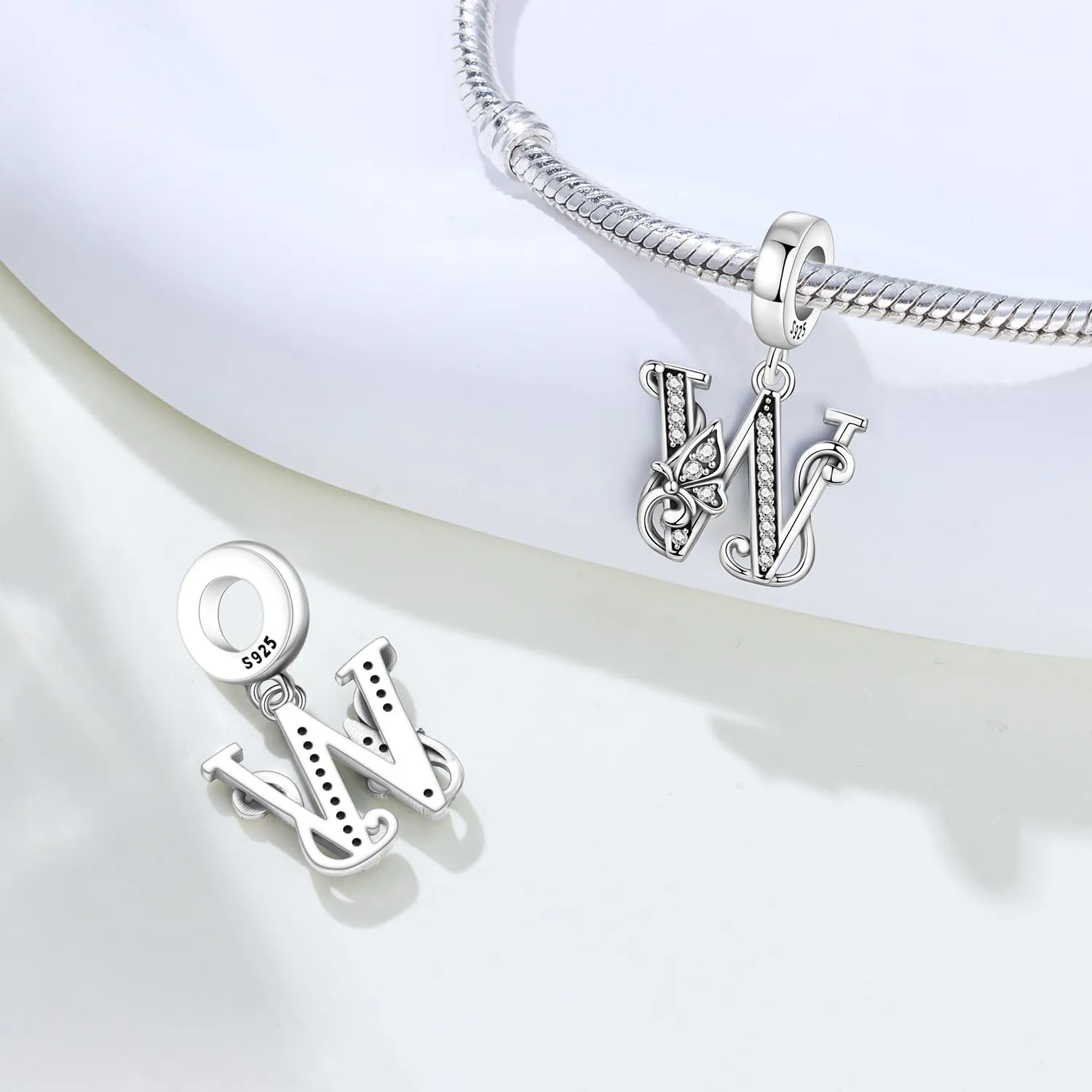 PANPOKI Ciondoli a Forma di Lettera in Argento Sterling S925 con Zirconi, Compatibili con Bracciali e Collane Europei, W Abito - immagine 6
