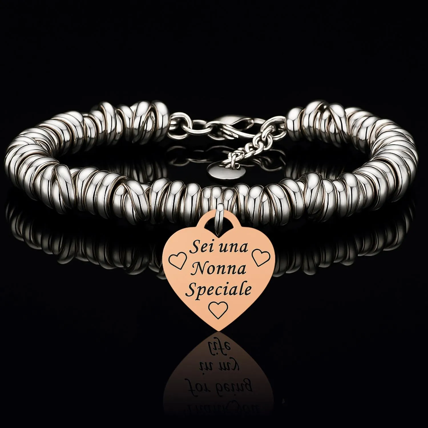 SAGA GIOIELLI Bracciale Nodini Intrecciato Donna con Incisione Cuore Sei una nonna speciale - immagine 2