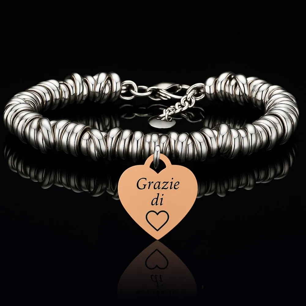 Saga Gioielli Bracciale Nodini Intrecciato Donna con Incisione Cuore Grazie di Cuore - immagine 2