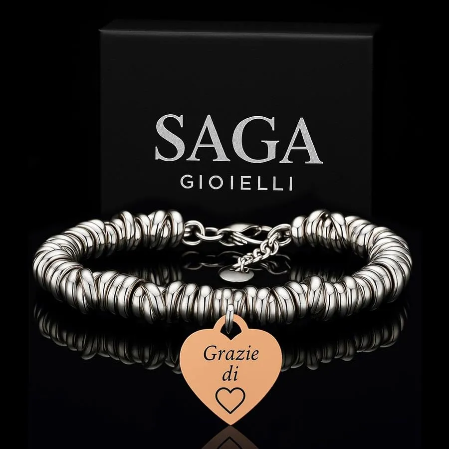 Saga Gioielli Bracciale Nodini Intrecciato Donna con Incisione Cuore Grazie di Cuore - immagine 5