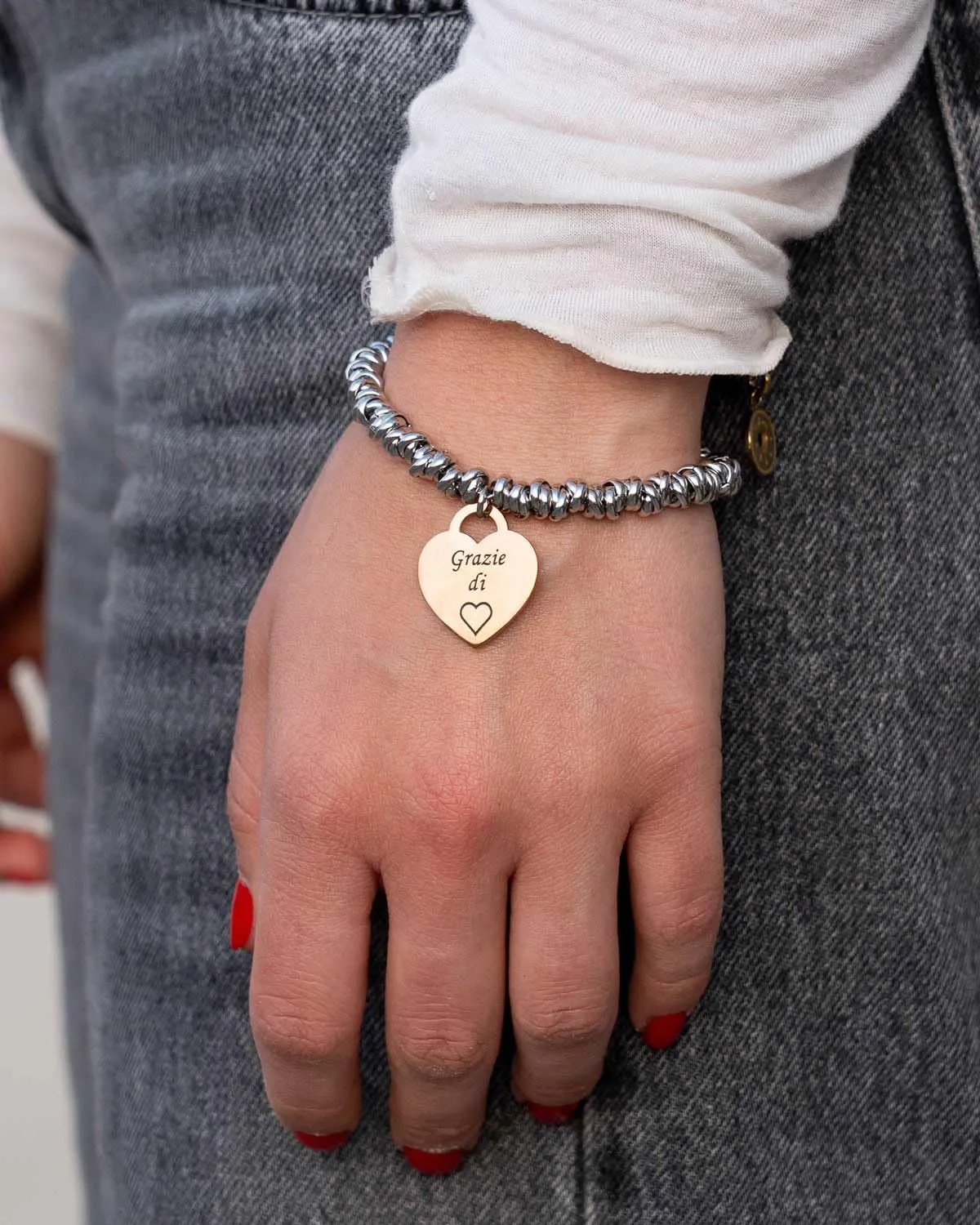 Saga Gioielli Bracciale Nodini Intrecciato Donna con Incisione Cuore Grazie di Cuore - immagine 7