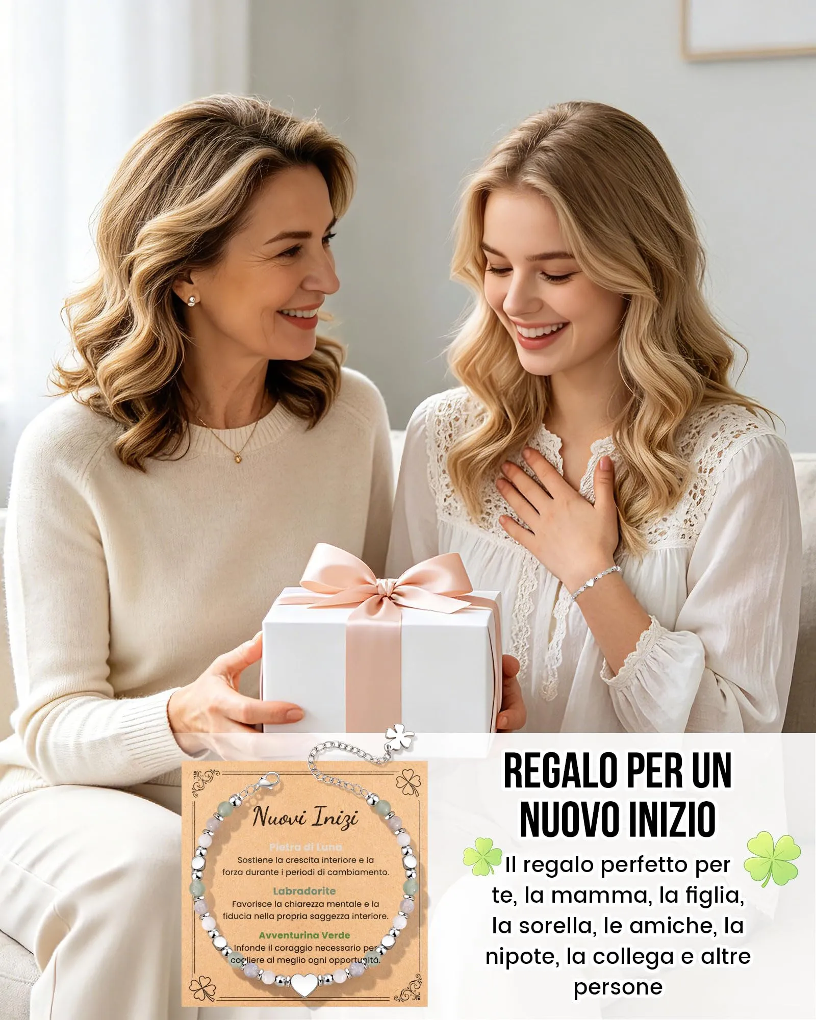 MANVEN Bracciale Donna in Pietre Naturali e Acciaio Inossidabile 316L, Regolabile 17.5-22.5 cm - immagine 5