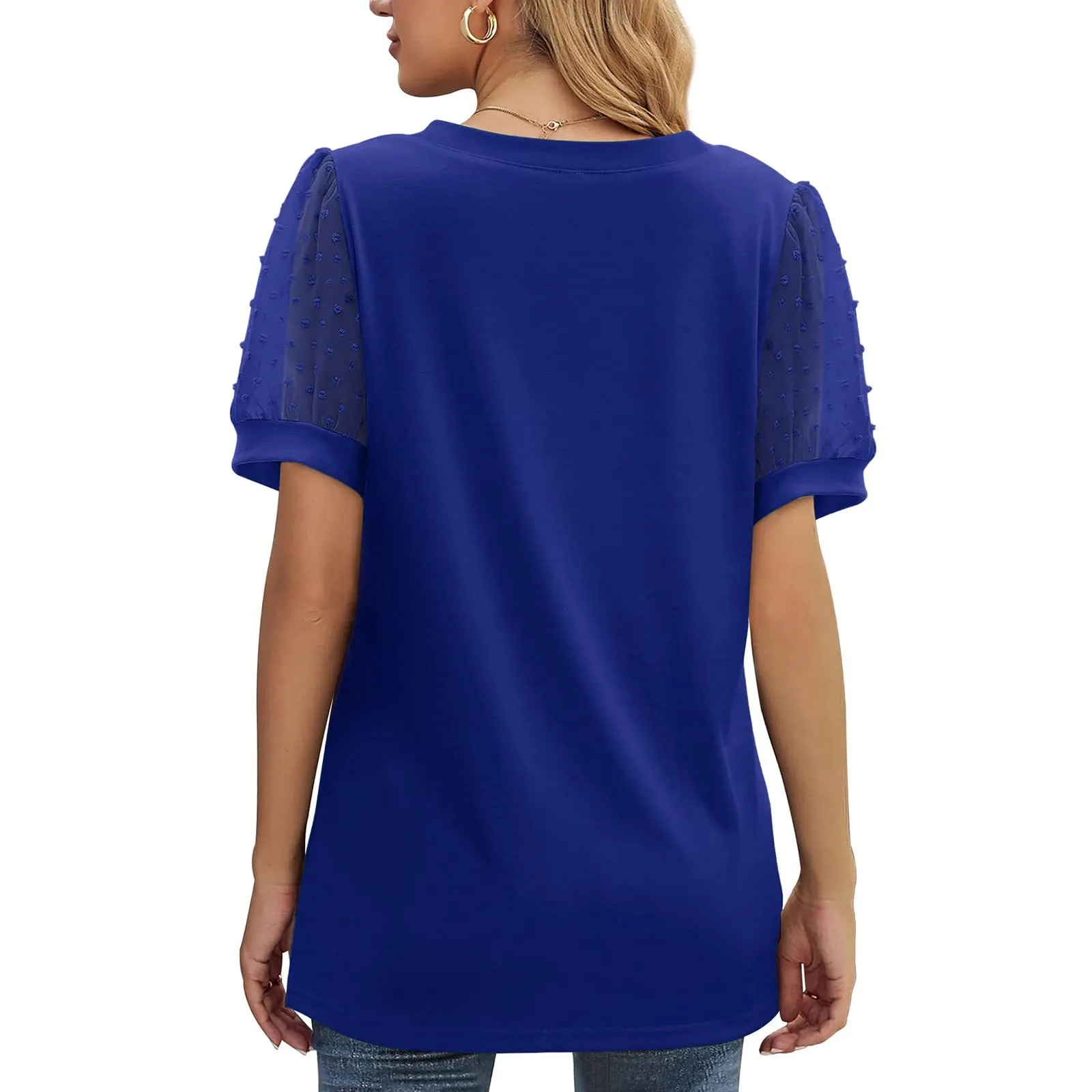 Uwdiohq Blusa Donna in Cotone Maglietta Nera Manica Corta Top Estivo Elegante - immagine 7