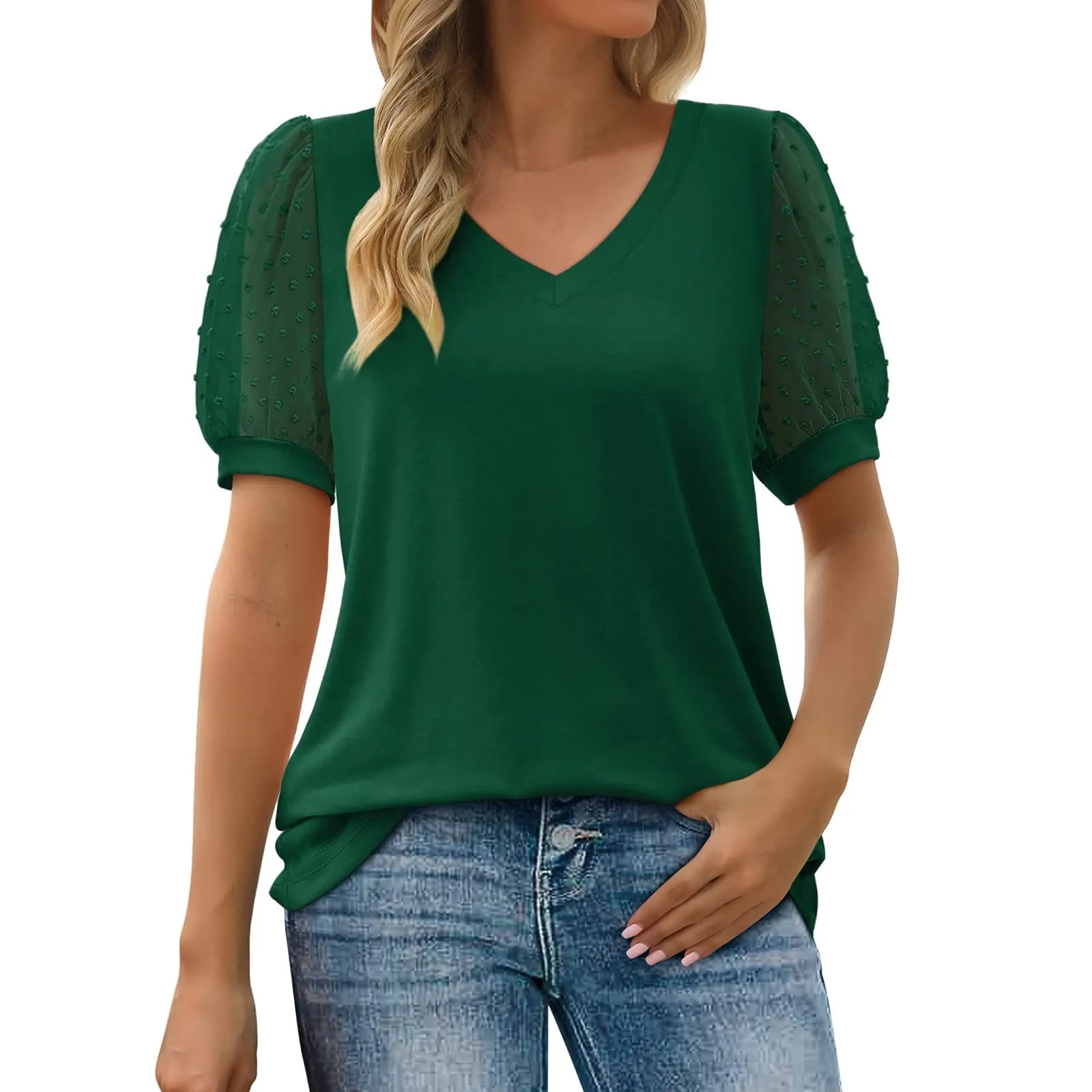 Uwdiohq Blusa e Camicie da Donna Maniche Corte in Raso ed Eleganti - immagine 1