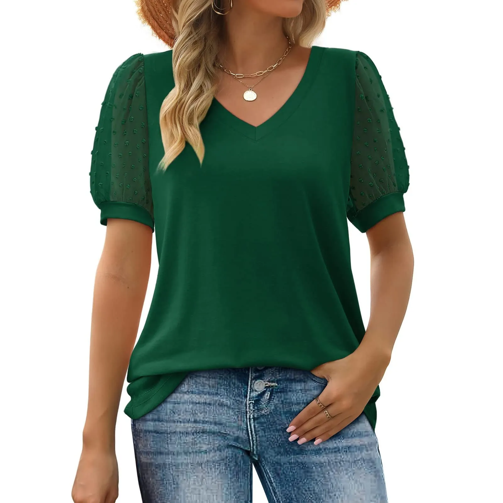 Uwdiohq Blusa e Camicie da Donna Maniche Corte in Raso ed Eleganti - immagine 2