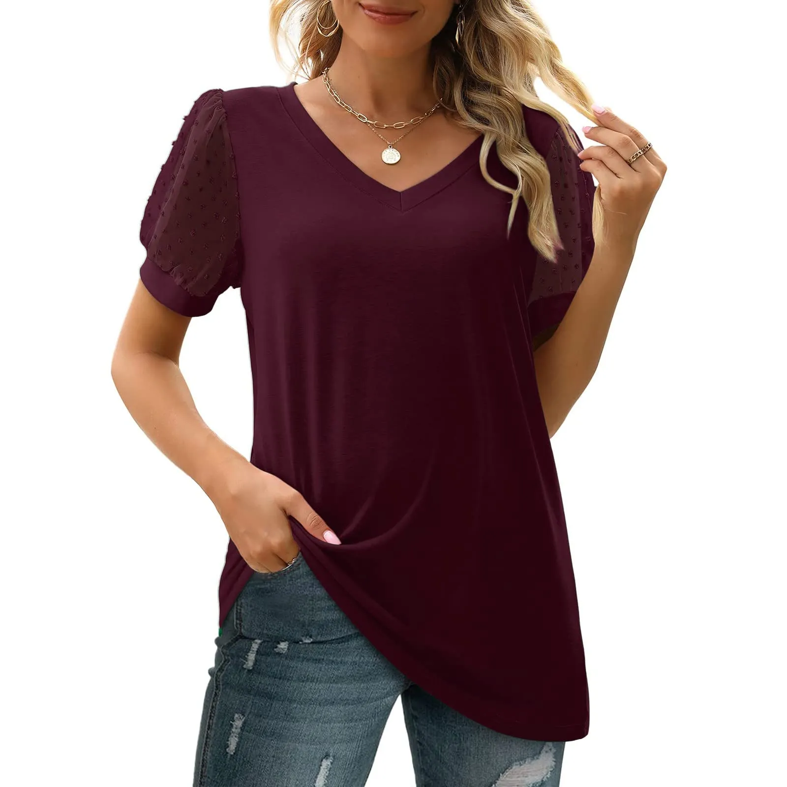 Uwdiohq Blusa Primaverile Donna Maglia Manica Corta Bianca - immagine 5
