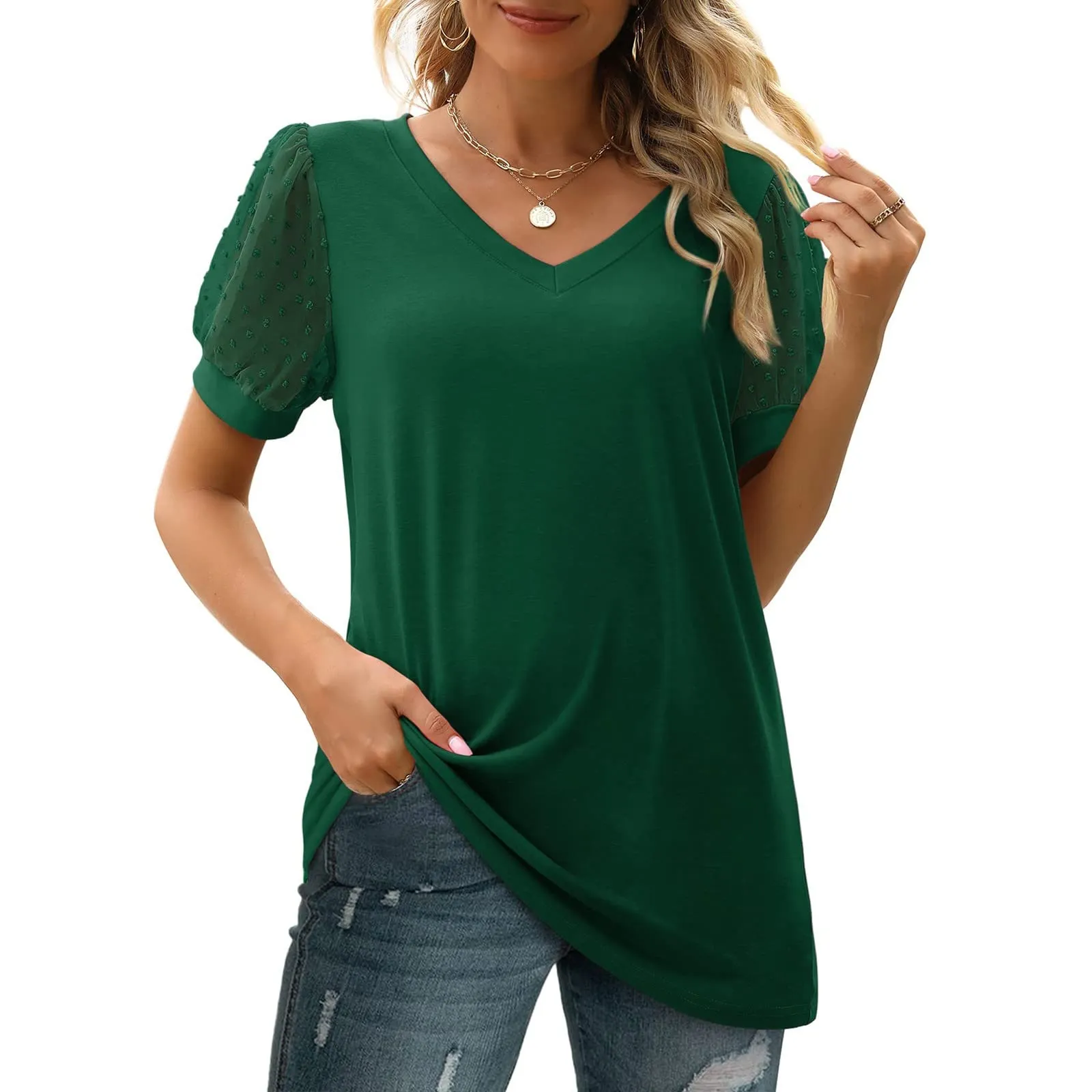 Uwdiohq Blusa e Camicia Donna in Lino e Cotone, Manica Corta, Scollo a V - immagine 5
