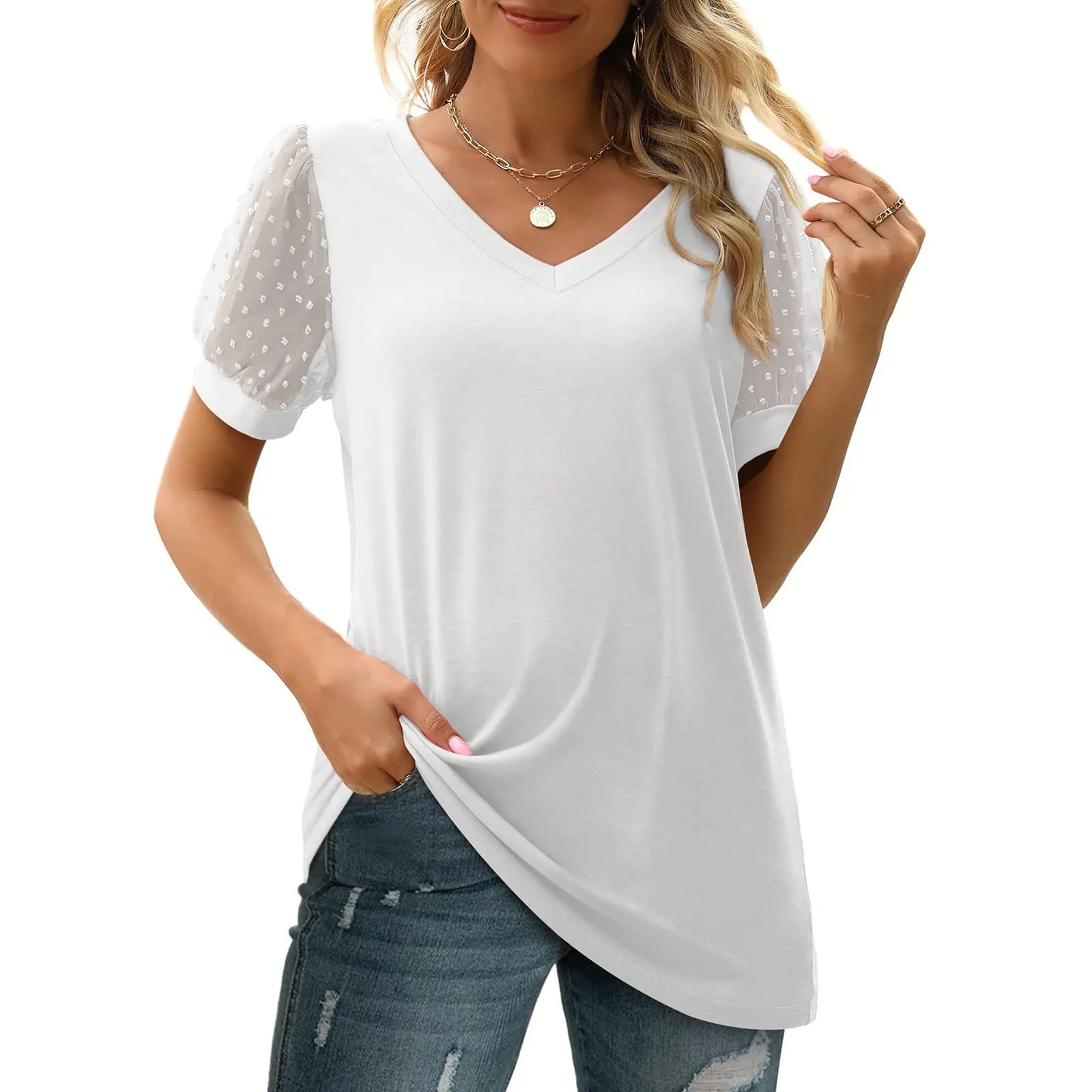 Uwdiohq Camicette e Bluse Donna Maglietta a Maniche Corte Top Nero Schiena Scoperta Elegante Curvy - immagine 5