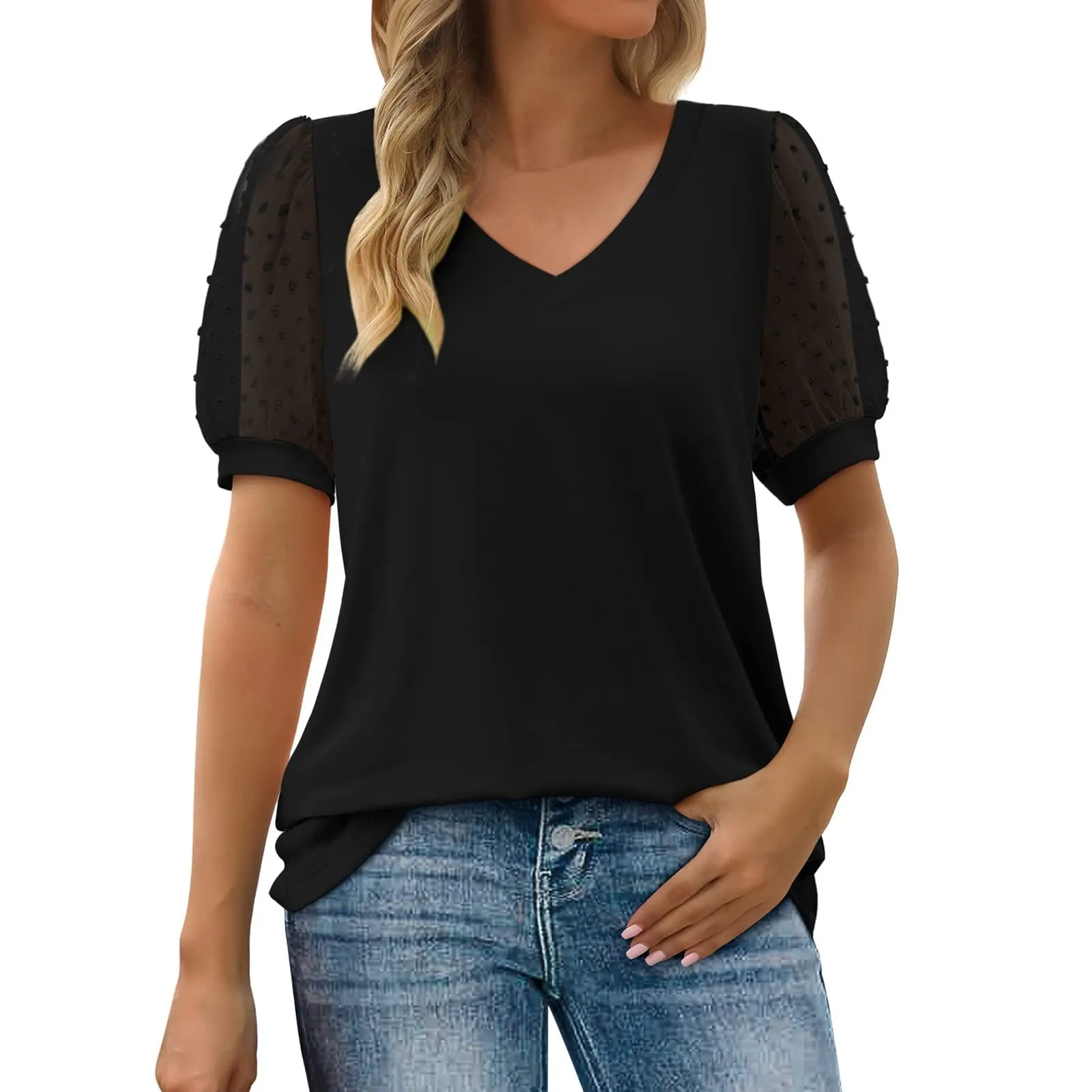 Uwdiohq Bluse Donna Manica Lunga e Corta in Cotone Top Schiena Nuda Sfiancata Elasticizzata - immagine 1
