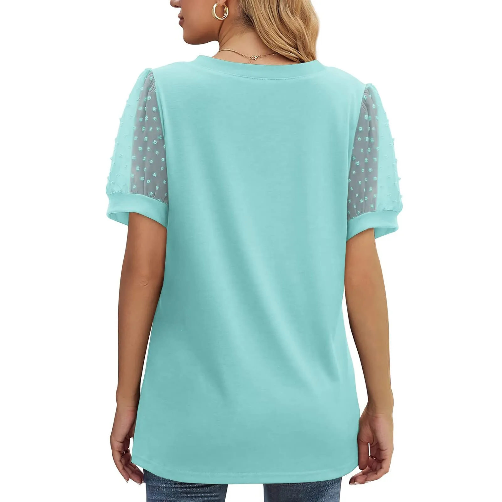 Uwdiohq Blusa Donna Estive Polo Oversize Manica Corta Top Pizzo Sangallo Elegante da Sera - immagine 7