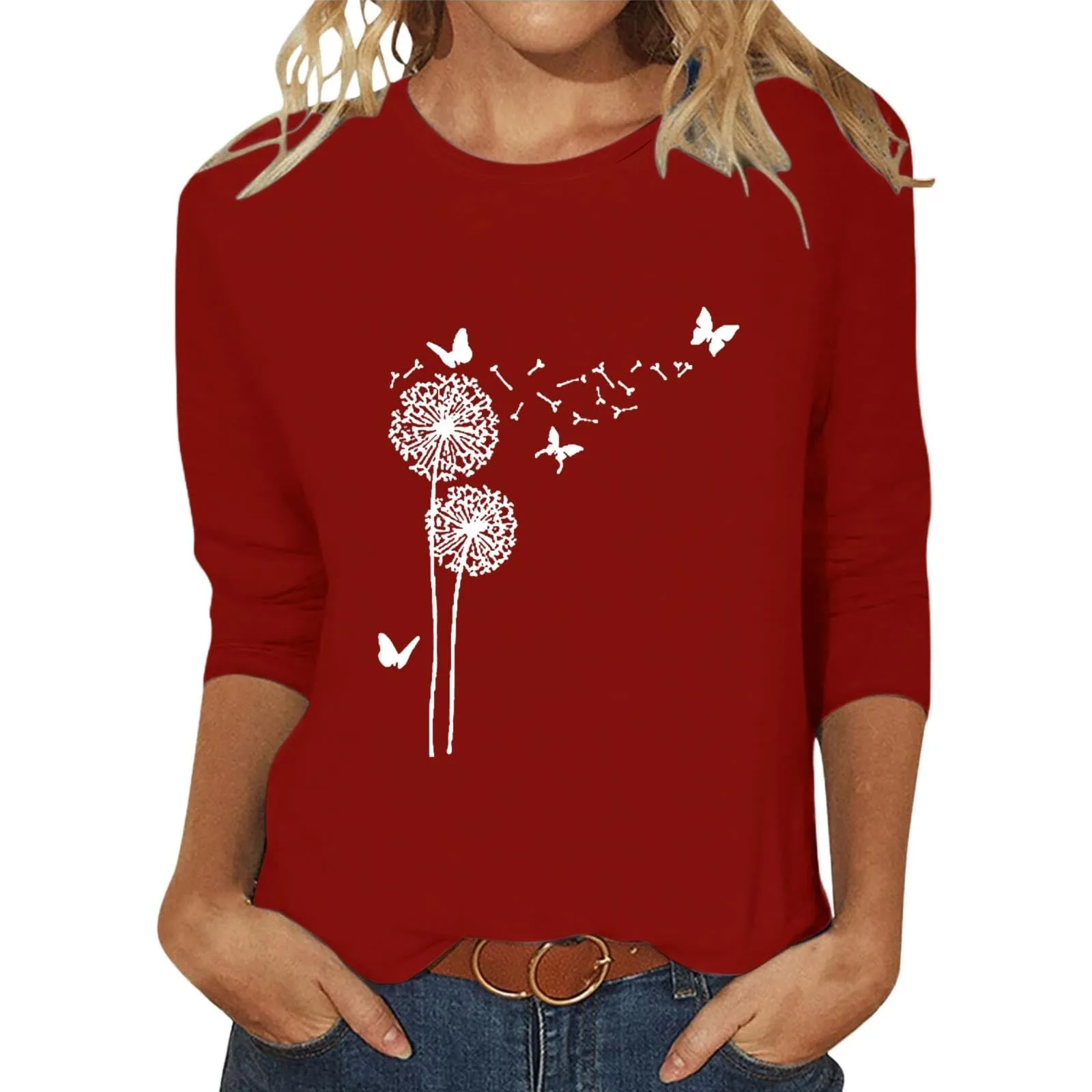 Uwdiohq T-Shirt Donna Slim Fit Maniche 3/4 Tunica in Cotone Girocollo - immagine 1