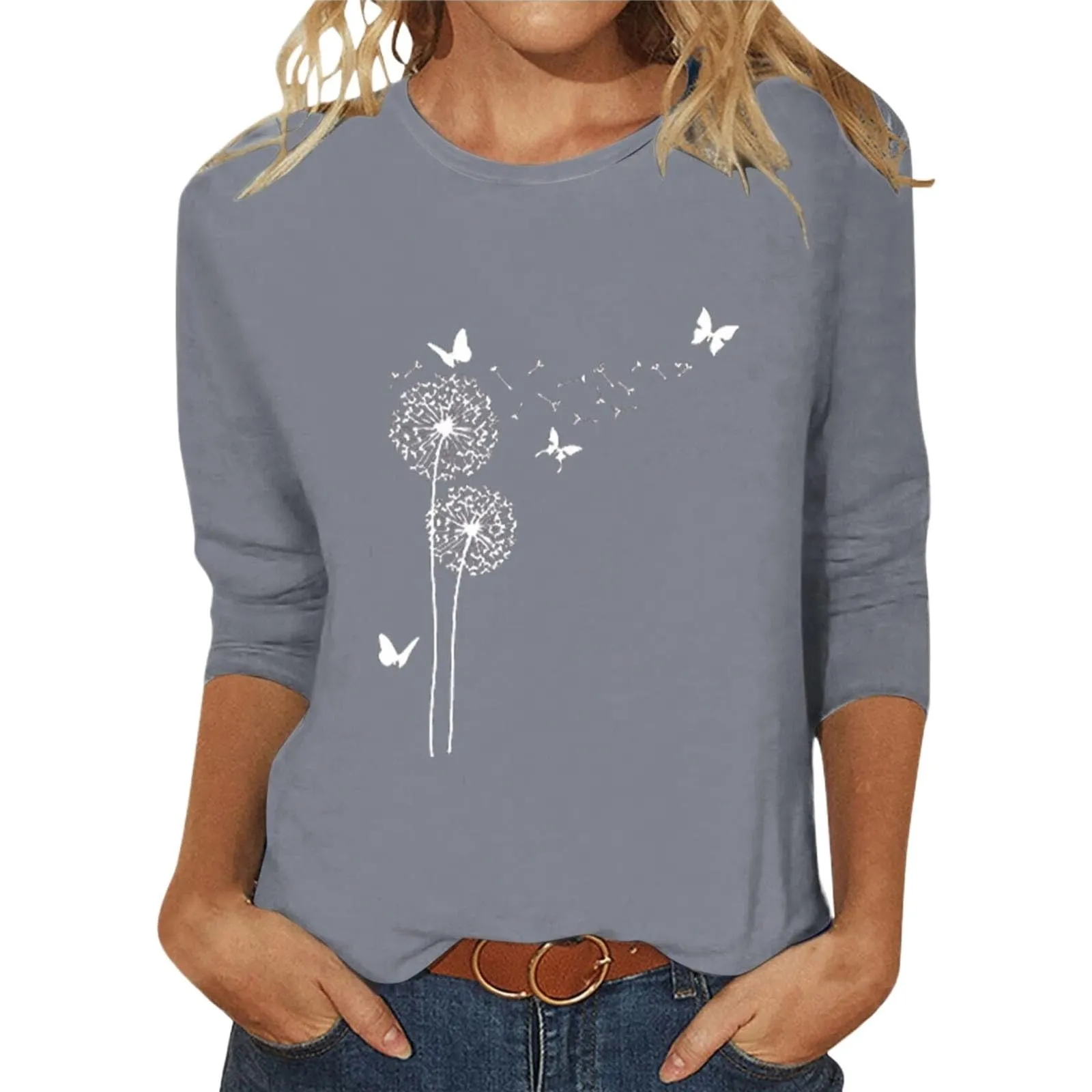 Uwdiohq T-Shirt Donna Slim Fit Maniche 3/4 Top Casual Estivo in Cotone Girocollo - immagine 1