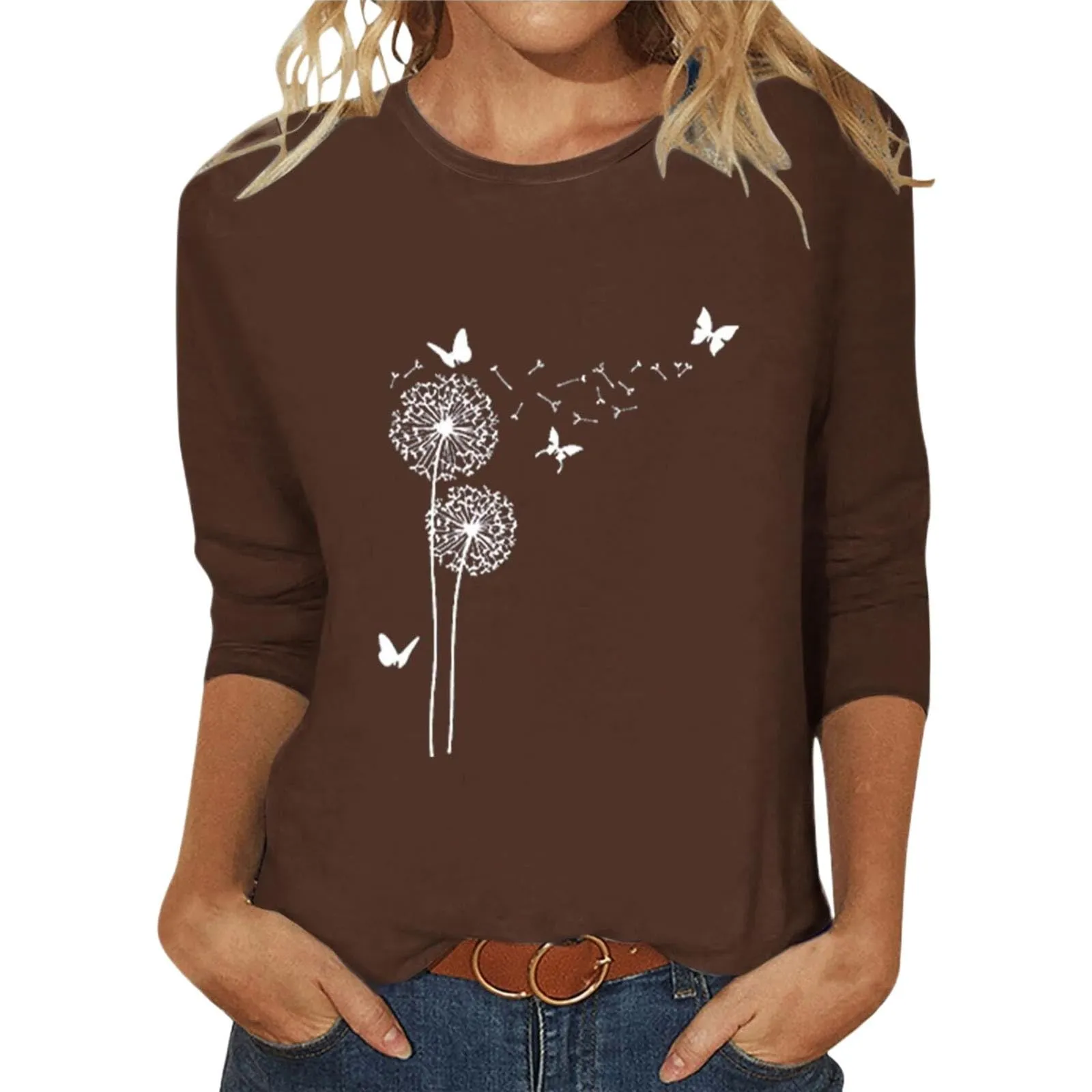 Uwdiohq T-Shirt da Donna Slim Fit Maniche 3/4 Top Casual Estivo Tunica in Cotone Girocollo - immagine 3