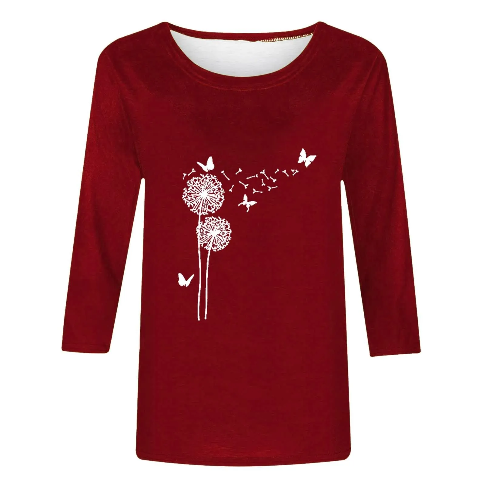 Uwdiohq T-Shirt da Donna Slim Fit Maglietta Lunga a Maniche 3/4 Top Casual Estivo Tunica Leggera in Cotone Girocollo - immagine 2