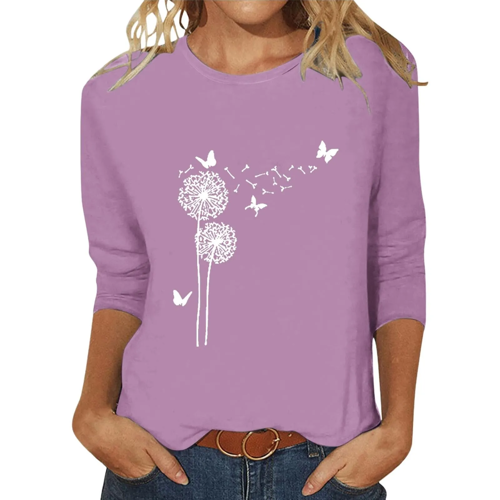 Uwdiohq T-Shirt da Donna Slim Fit Maniche 3/4 in Cotone Girocollo - immagine 3