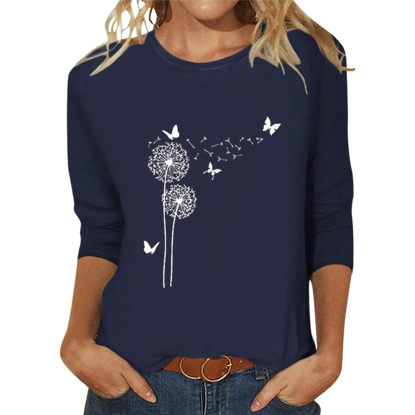 Uwdiohq T-Shirt da Donna Slim Fit Maniche 3/4 in Cotone Girocollo - immagine 3