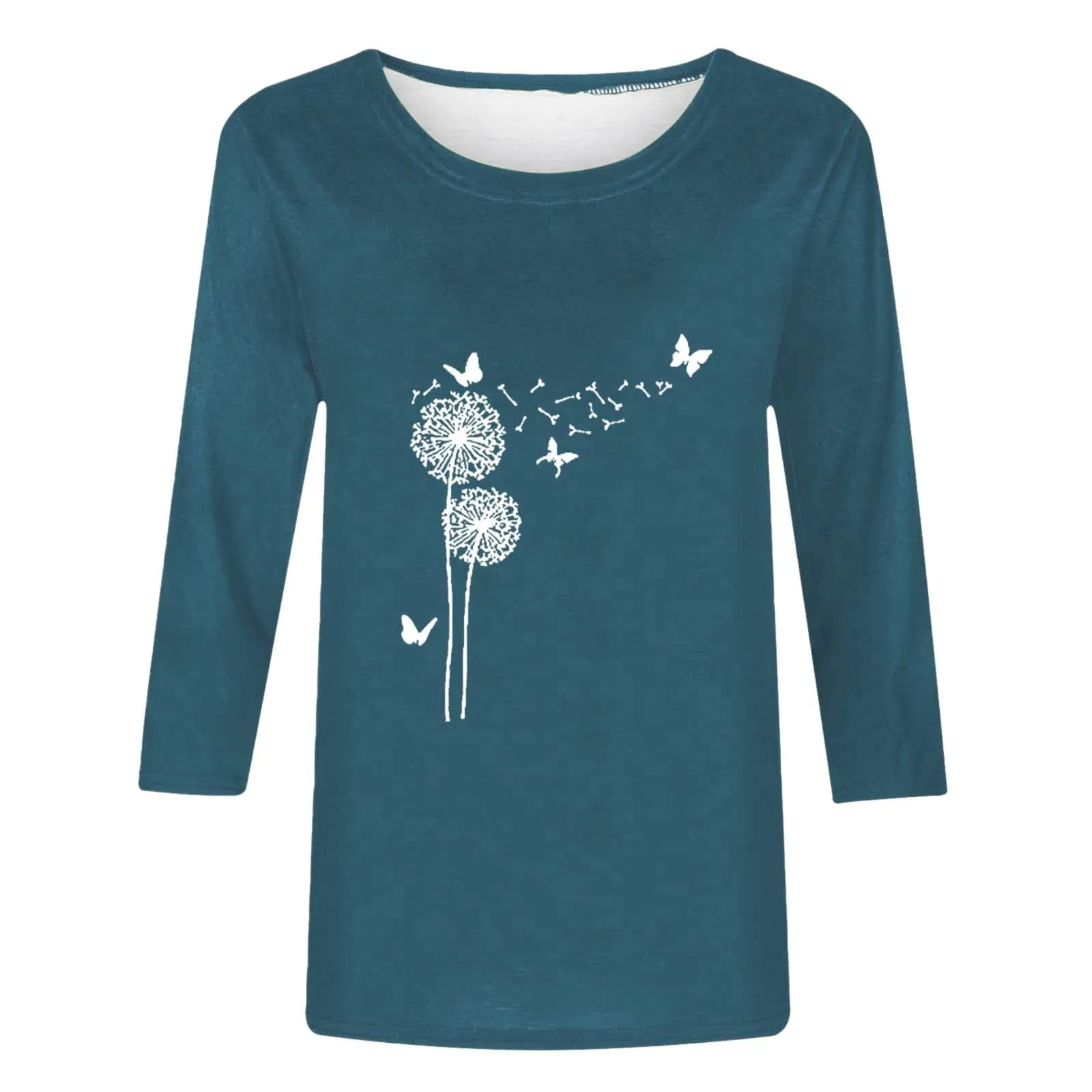 Uwdiohq T-Shirt da Donna Slim Fit Maniche 3/4 Top Casual Estivo Tunica in Cotone Girocollo - immagine 2