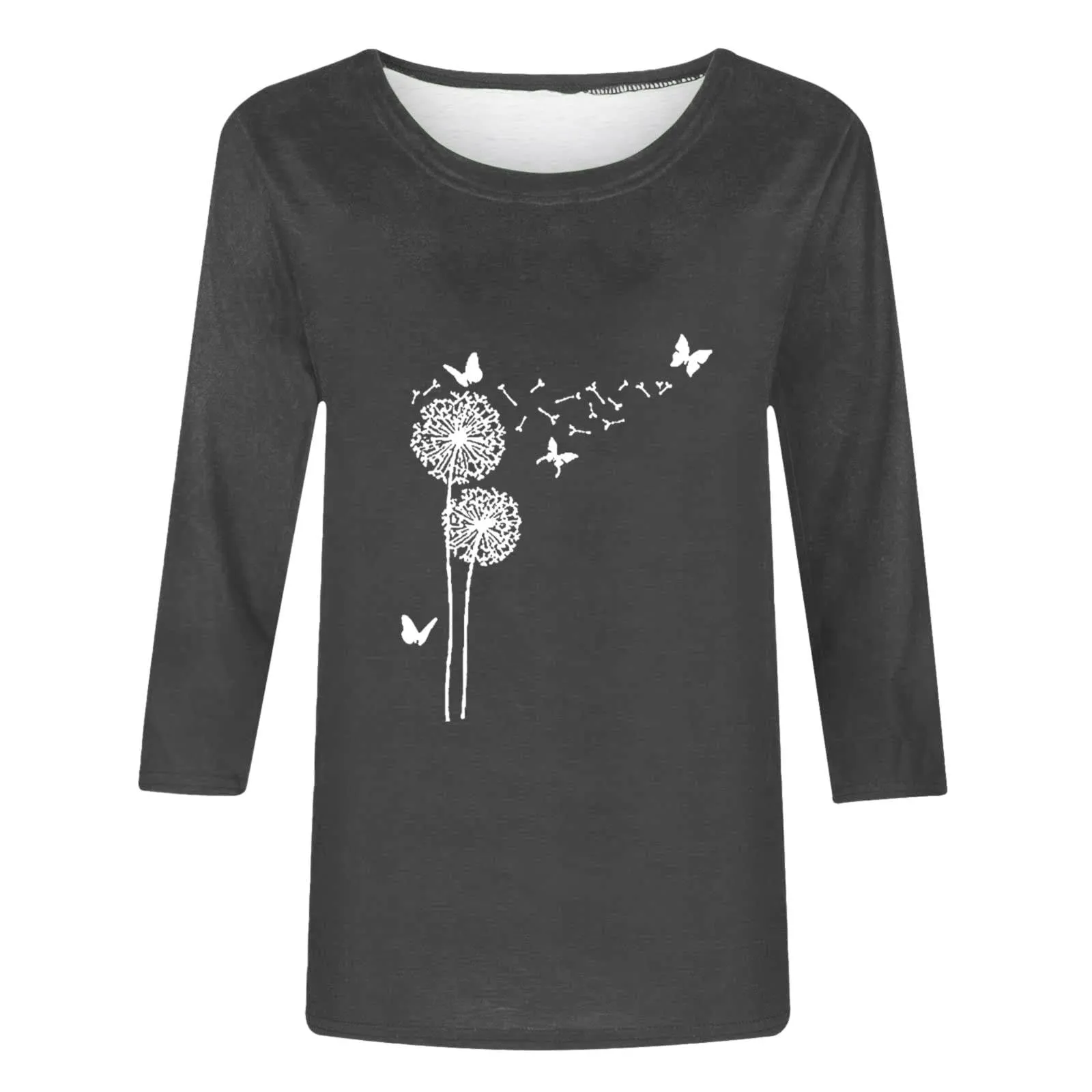 Uwdiohq T-Shirt da Donna Slim Fit Maniche 3/4 in Cotone Girocollo con Dente di Leone - immagine 2