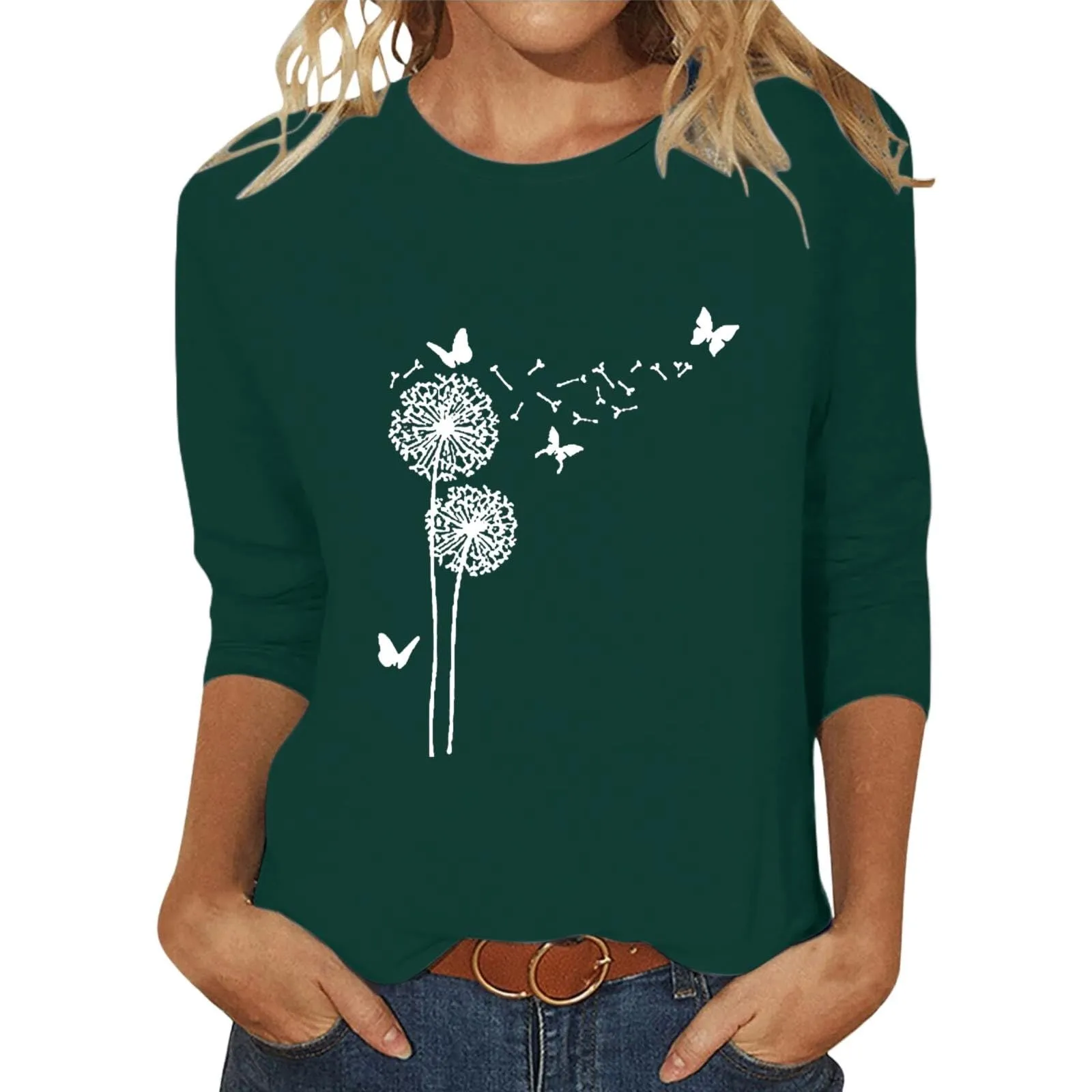 Uwdiohq T-Shirt da Donna Slim Fit Maglietta Lunga a Maniche 3/4 Top Casual Estivo Tunica Leggera in Cotone Girocollo - immagine 3