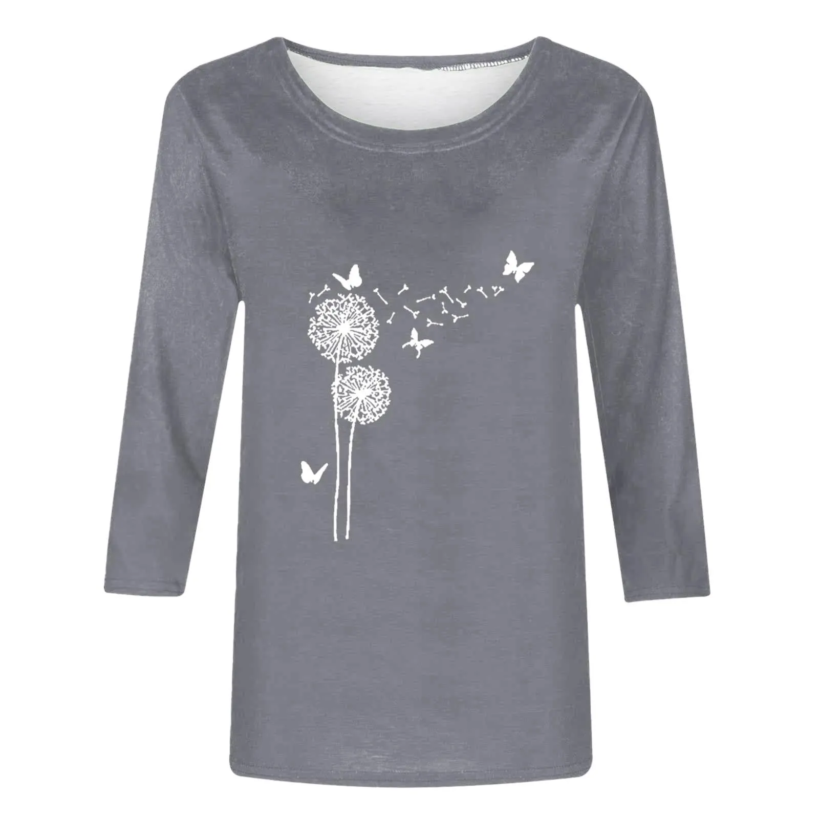 Uwdiohq T-Shirt da Donna Slim Fit Maniche 3/4 Girocollo in Cotone a Dente di Leopard - immagine 2
