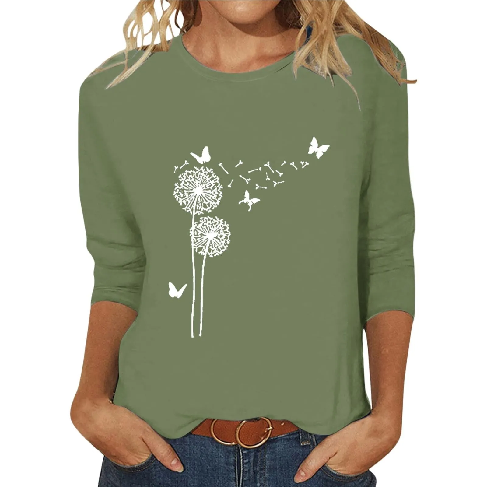 Uwdiohq T-Shirt da Donna Slim Fit Maniche 3/4 in Cotone Girocollo - immagine 3