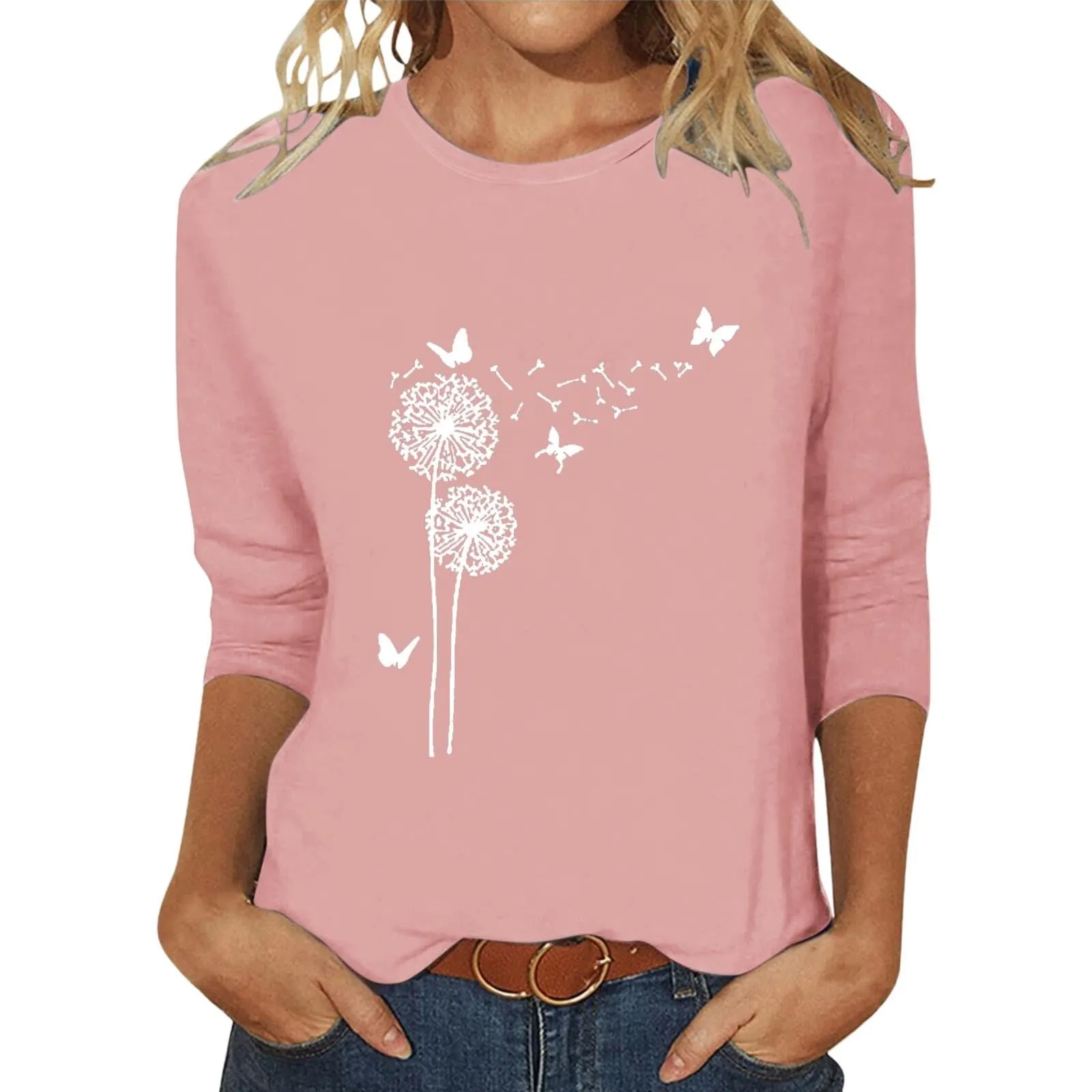 Uwdiohq T-Shirt da Donna Slim Fit Maglietta Maniche 3/4 Top Casual Estivo Tunica in Cotone Girocollo - immagine 3