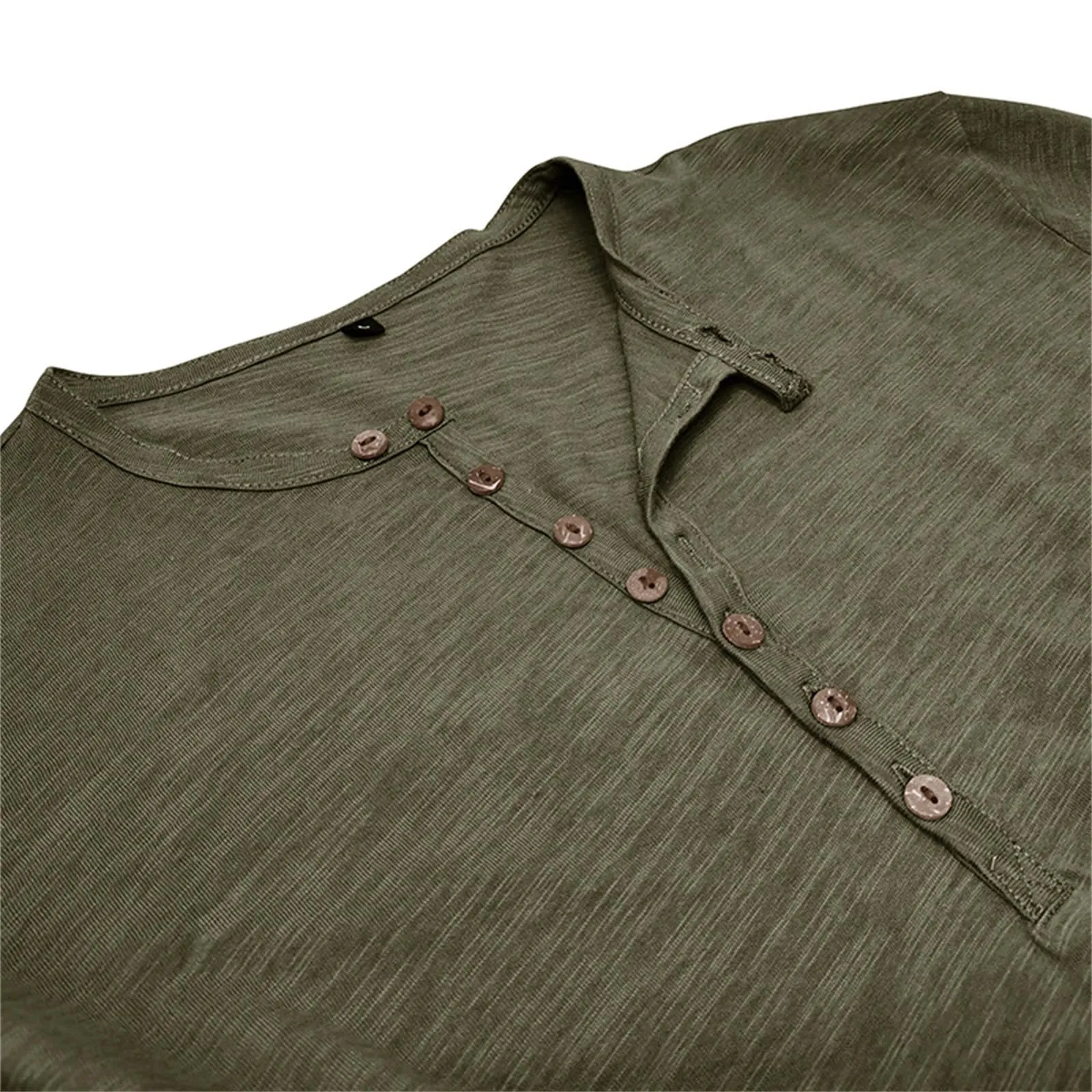 Generisch Maglietta da uomo a maniche lunghe in cotone con bottoni, Slim Fit, Verde, XL - immagine 5