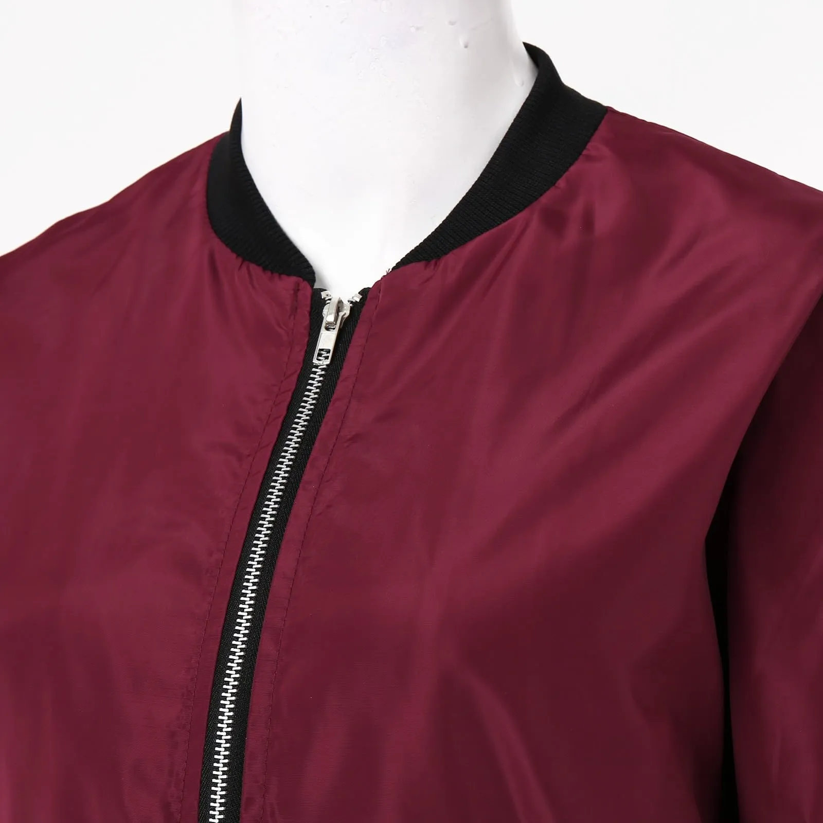 Generic Giubbino Bomber Donna Primaverile Antivento Tinta Unita Rosso - immagine 5