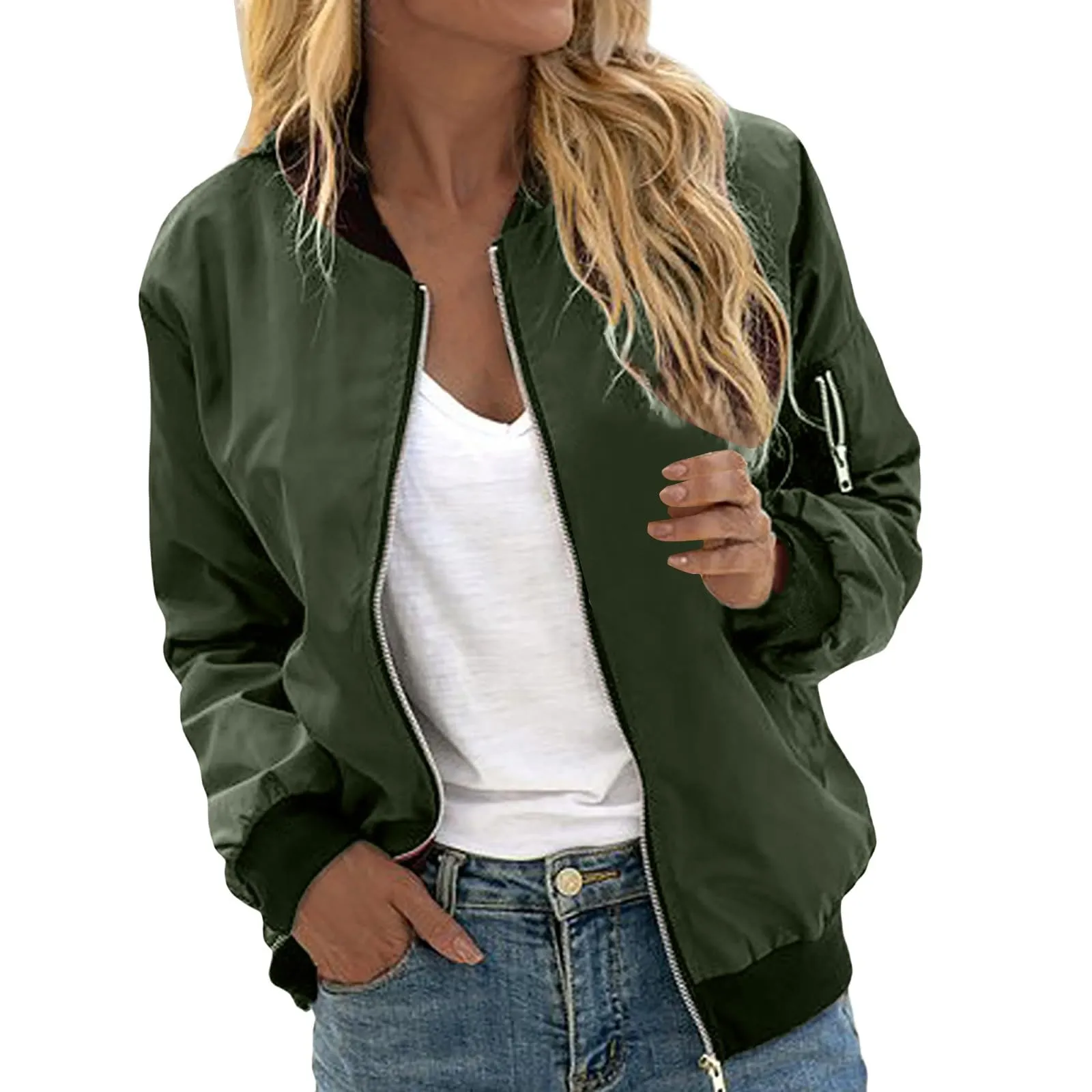 Giacca Bomber da Donna con Ricamo Floreale, Vintage, con Tasche e Cerniera - immagine 1