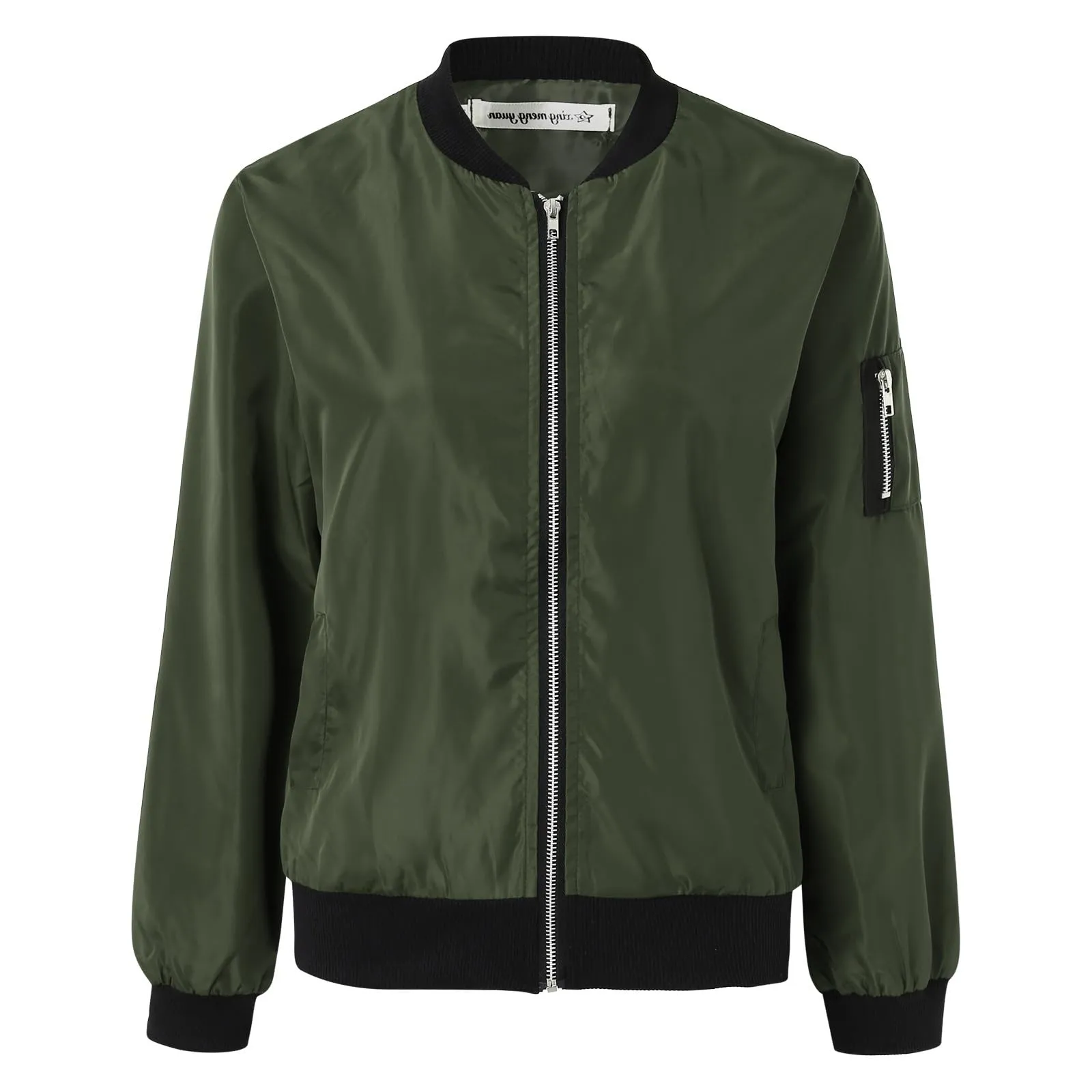 Giacca Bomber Donna Primaverile Tinta Unita Verde - immagine 4